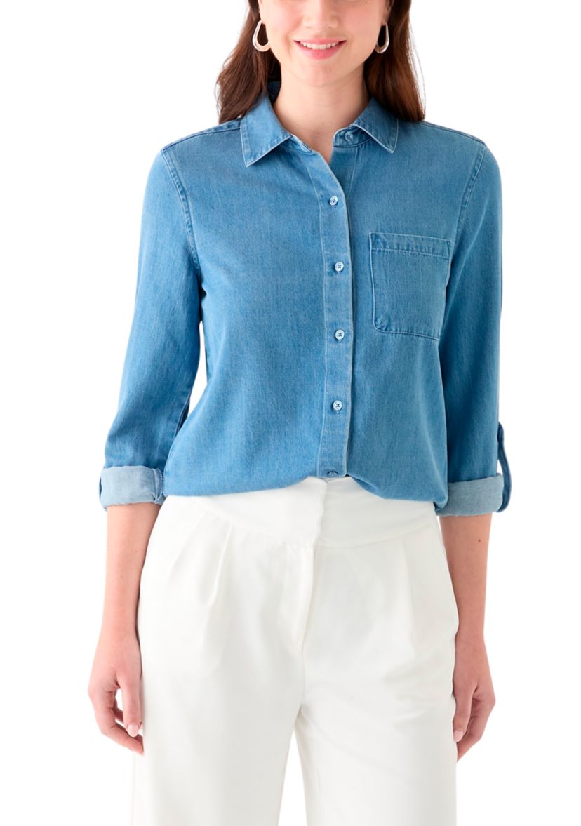 Womens Button Down Shirt with Patch Pocket