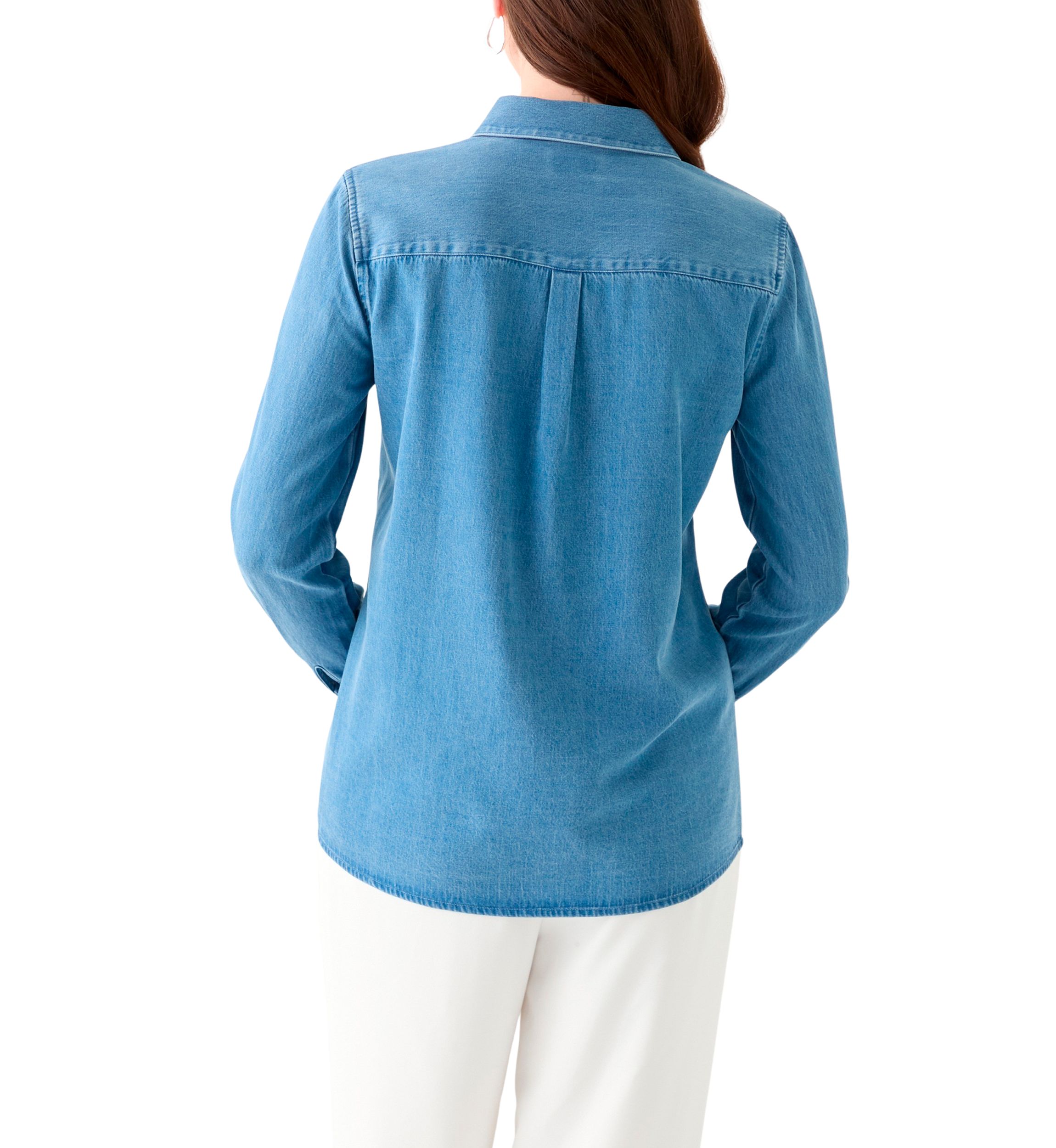 Petite Long Sleeve Button Down Shirt with Patch Pocket