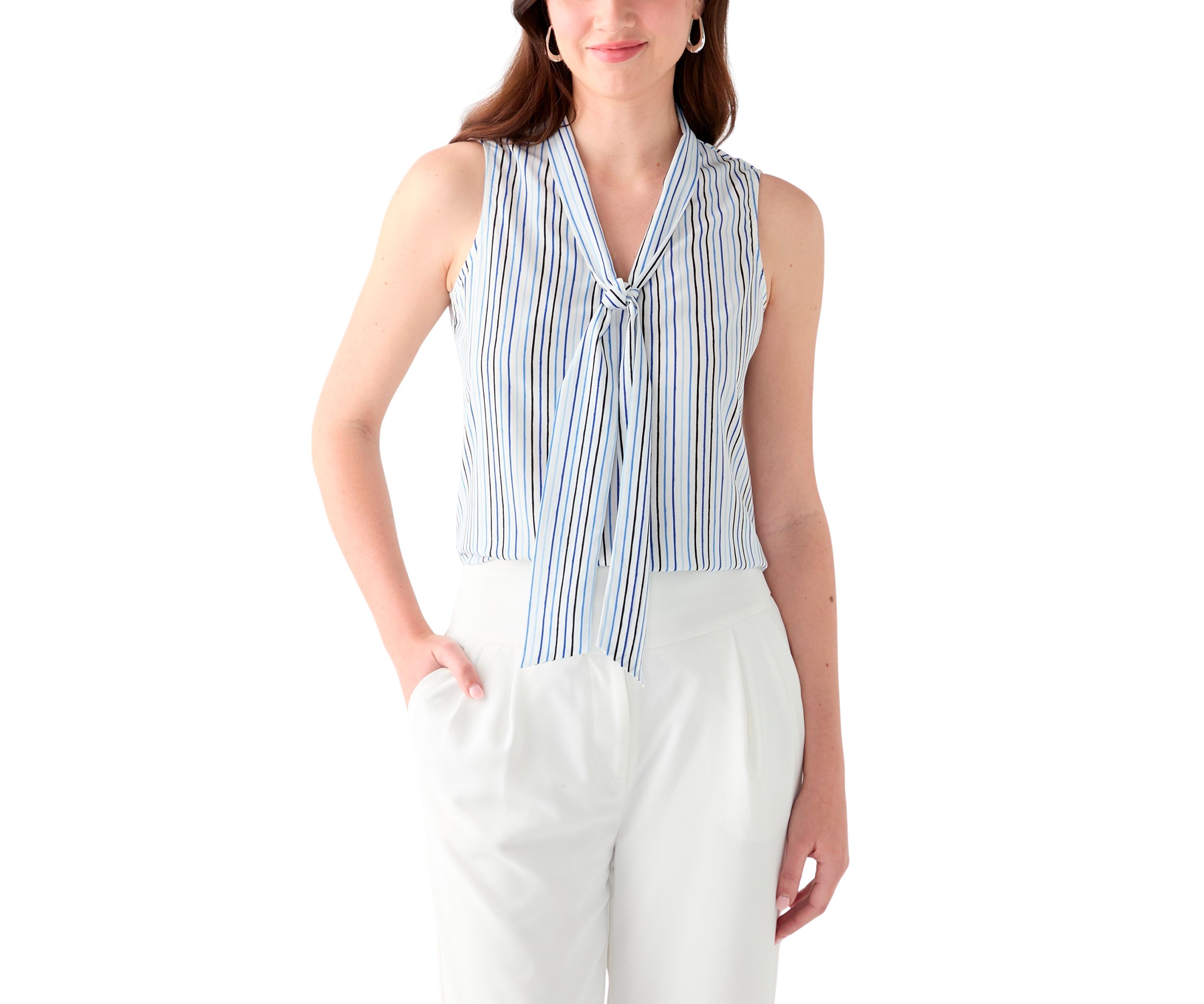Womens Printed Tie Neck Blouse
