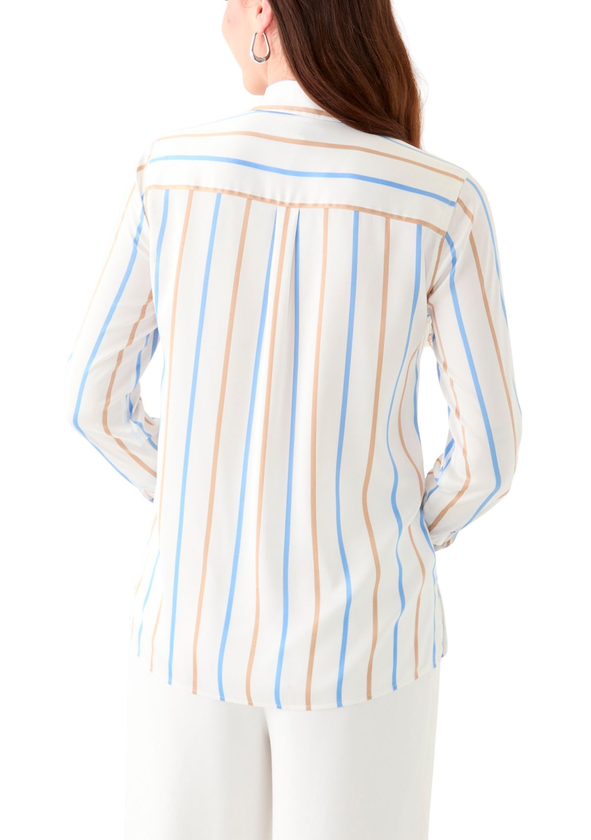 Petite 3/4 Roll Tab Striped Button-Down Blouse
