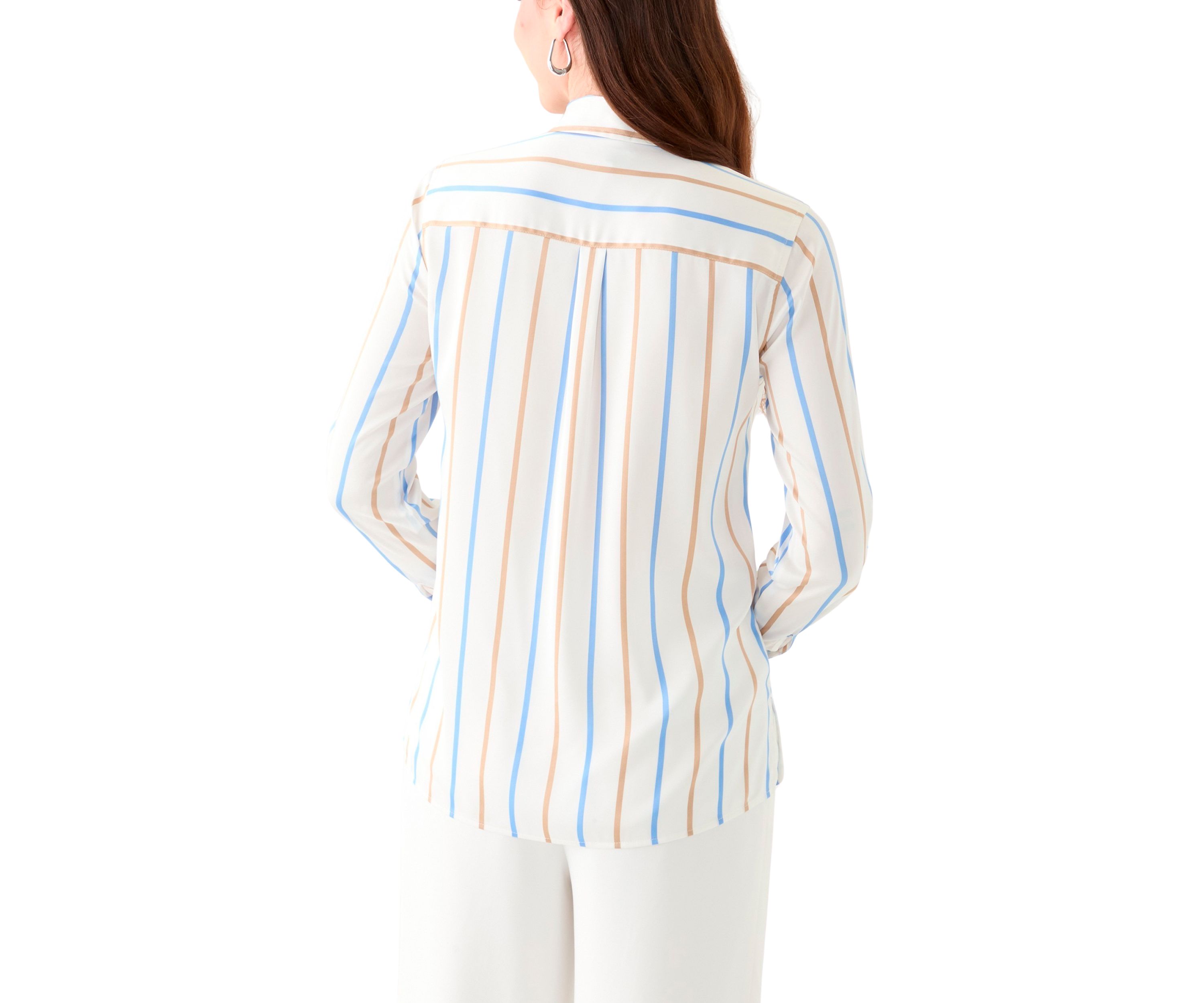 Petite 3/4 Roll Tab Striped Button-Down Blouse
