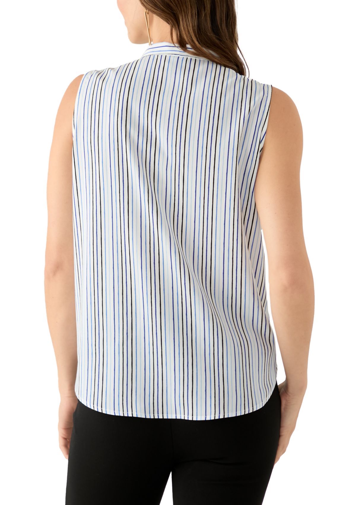 Petite Sleeveless Striped Tie Neck Top