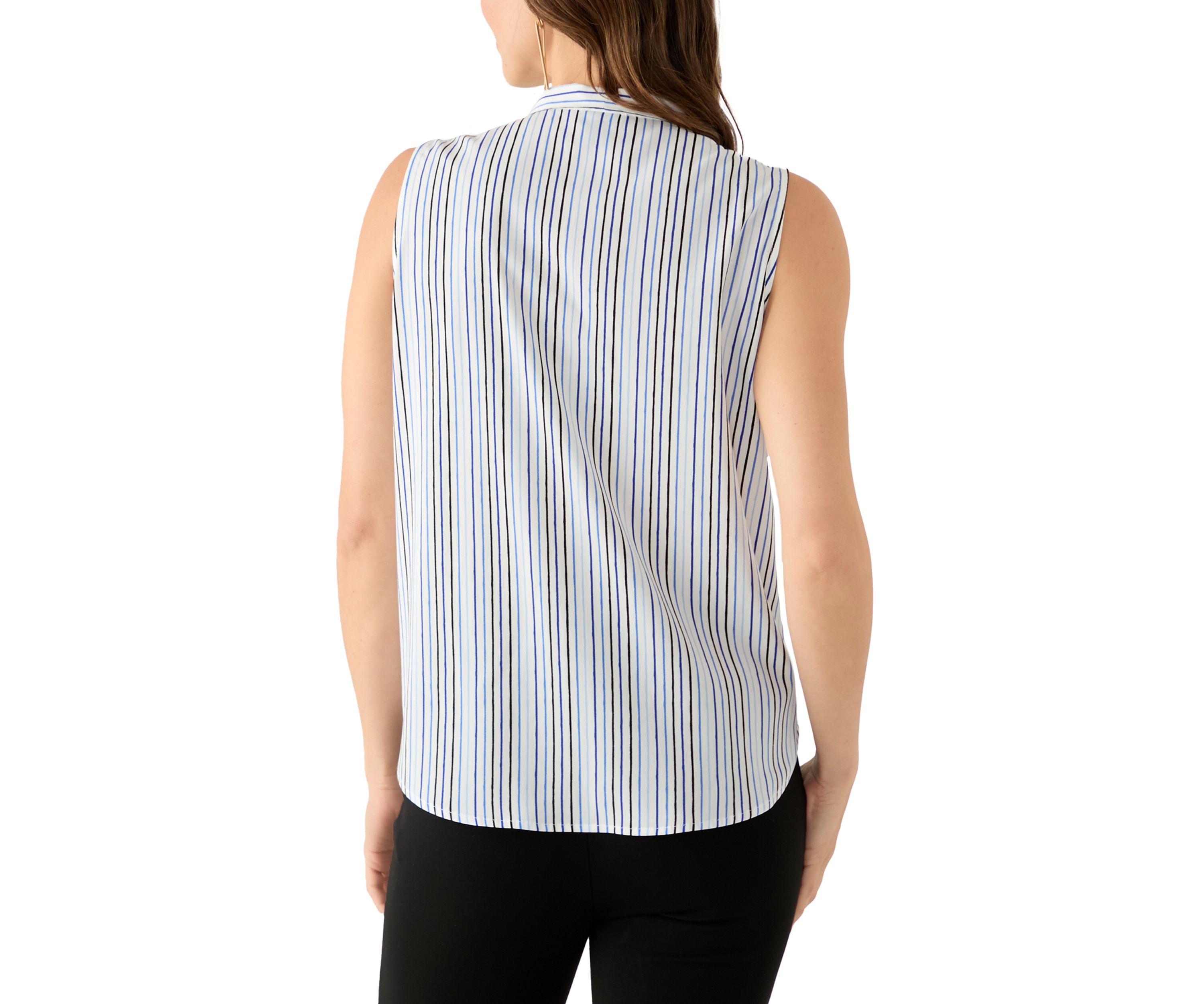 Petite Sleeveless Striped Tie Neck Top