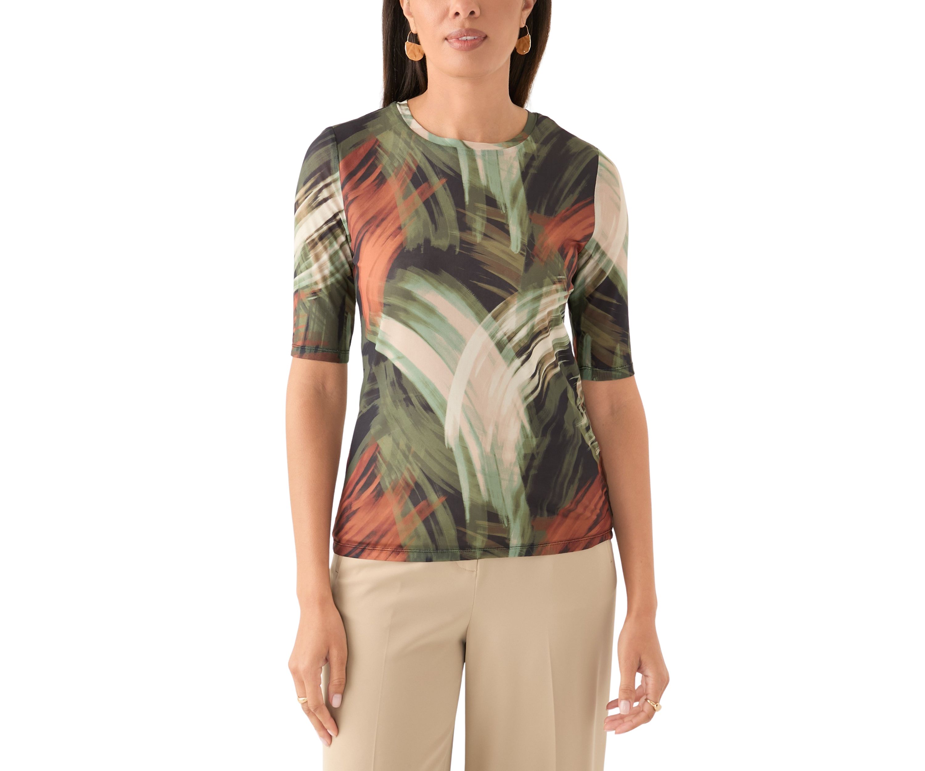 Womens Elbow Sleeve Printed T-Shirt