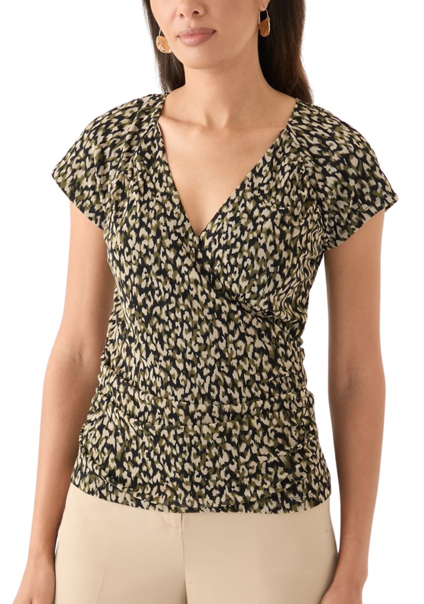 Womens Cap Sleeve Surplice Top 