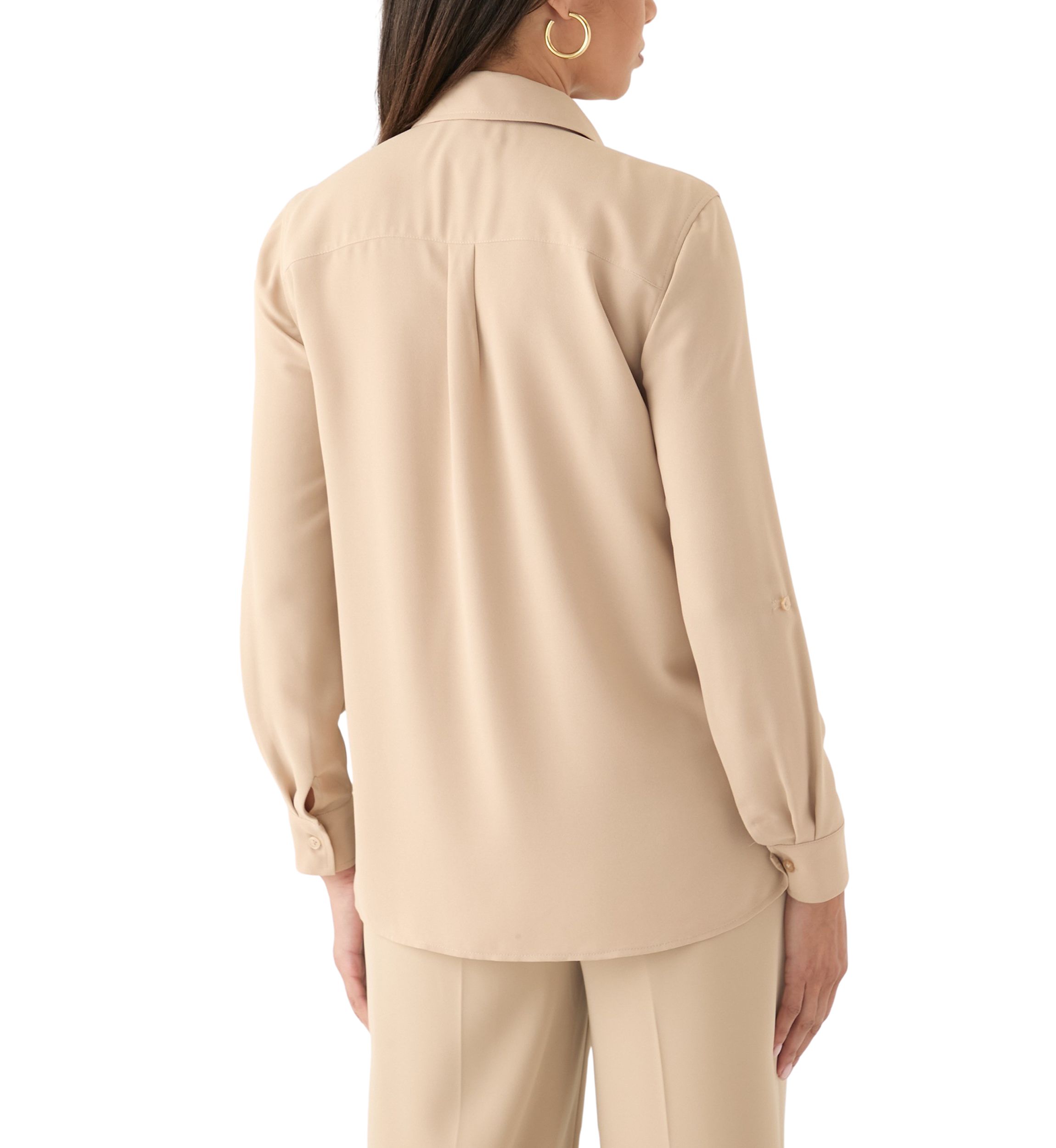 Womens Long Roll Tab Sleeve Printed Blouse