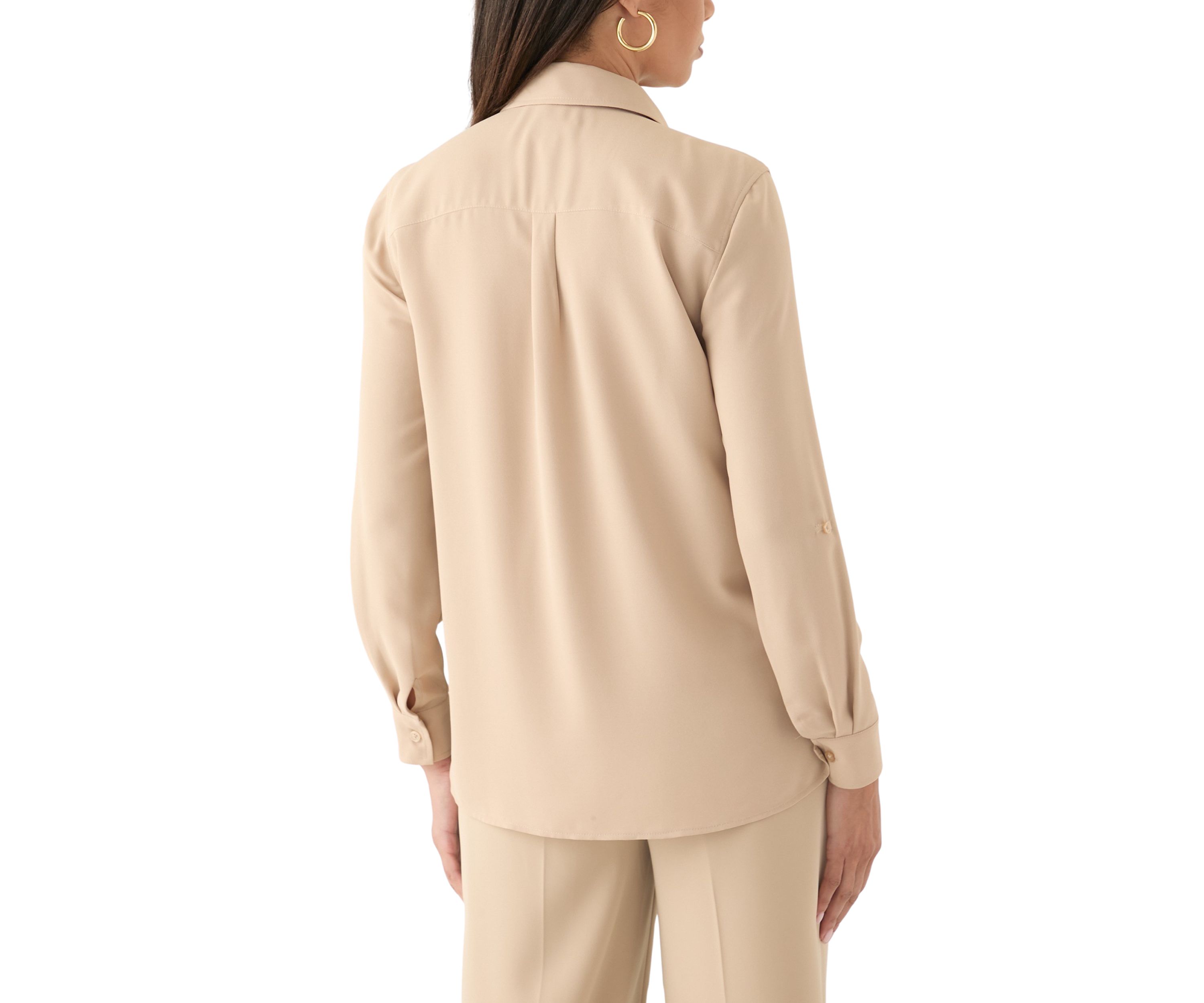 Womens Long Roll Tab Sleeve Printed Blouse