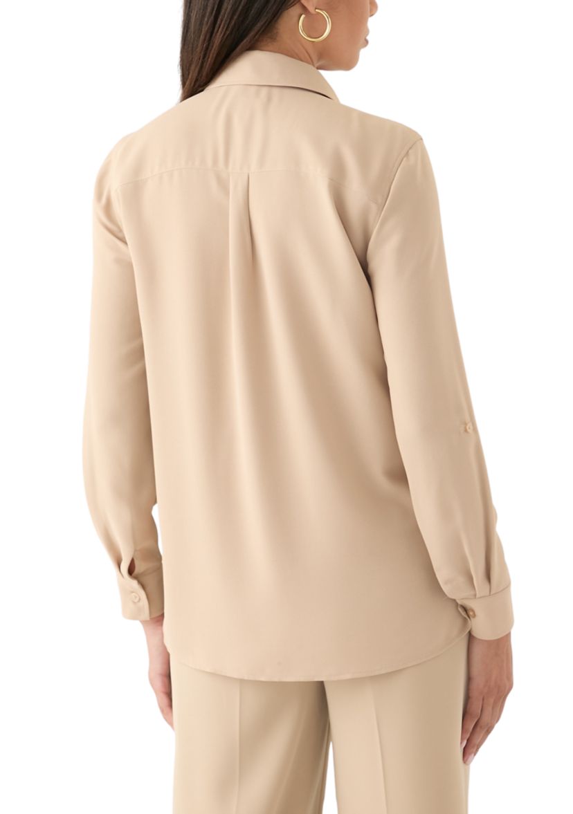 Womens Long Roll Tab Sleeve Printed Blouse