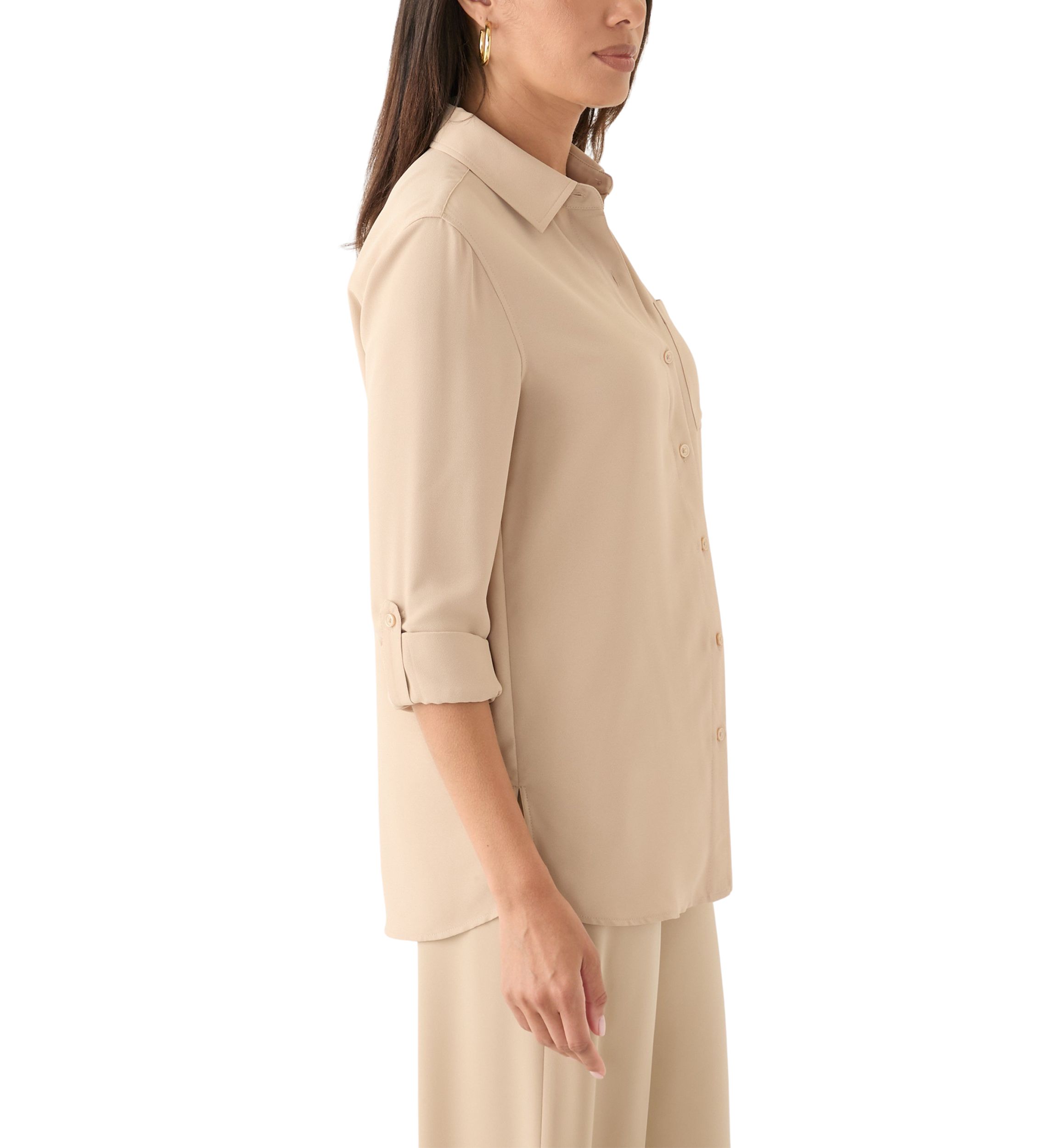 Womens Long Roll Tab Sleeve Printed Blouse