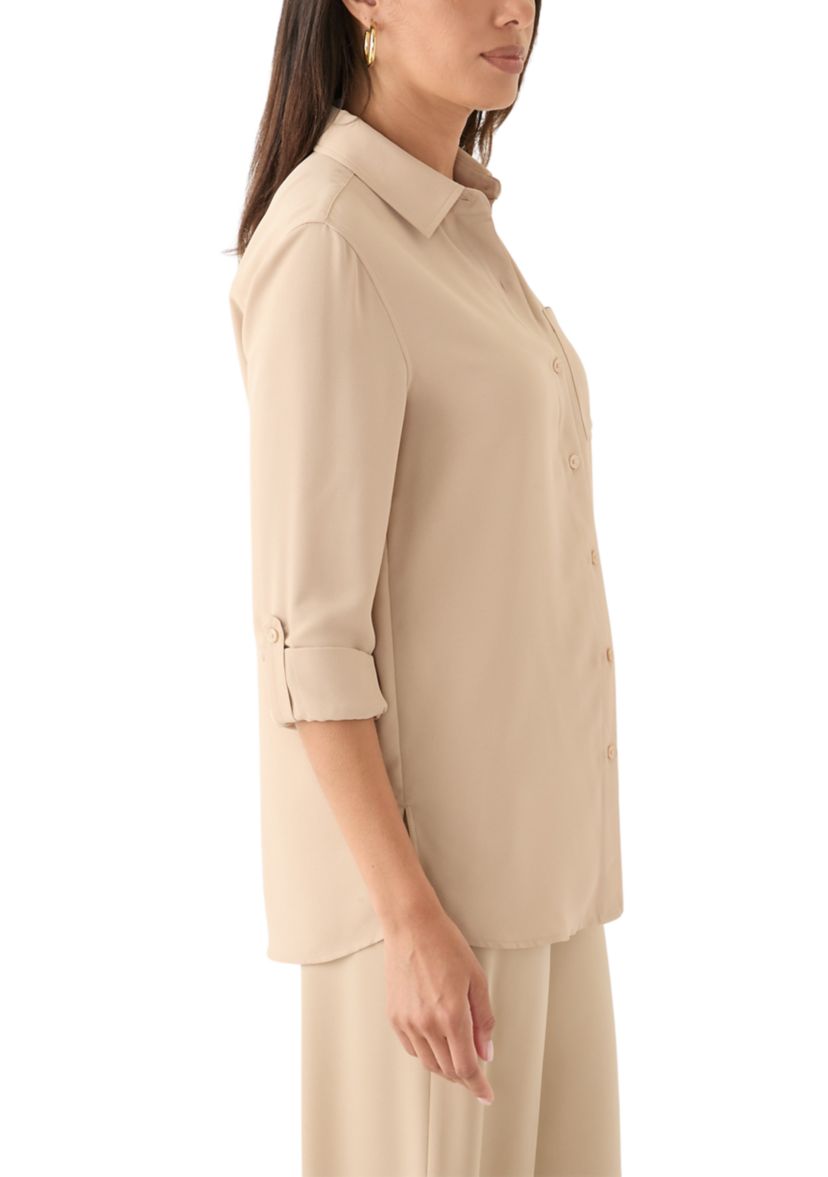 Womens Long Roll Tab Sleeve Printed Blouse