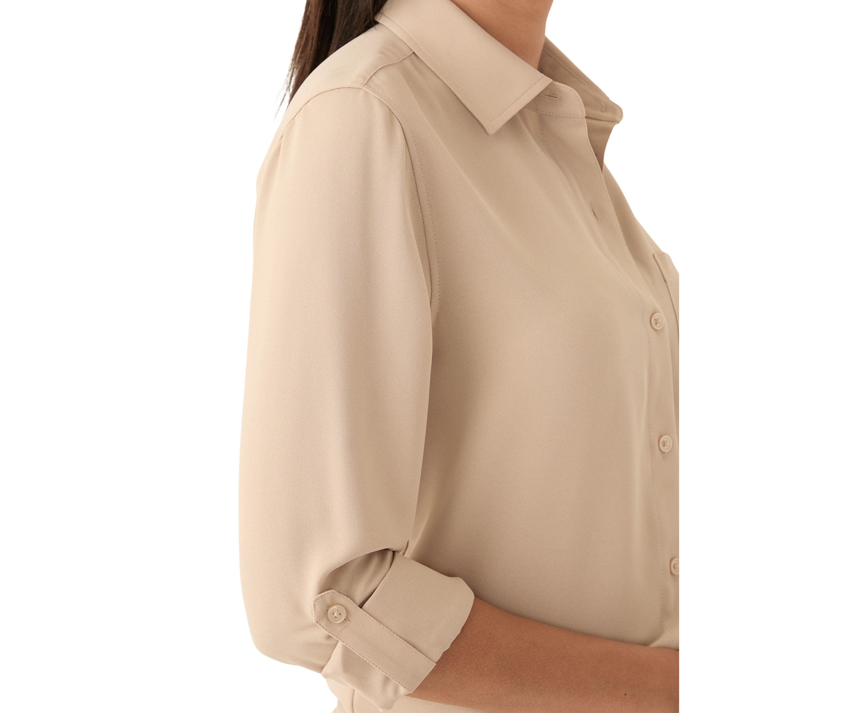 Womens Long Roll Tab Sleeve Printed Blouse
