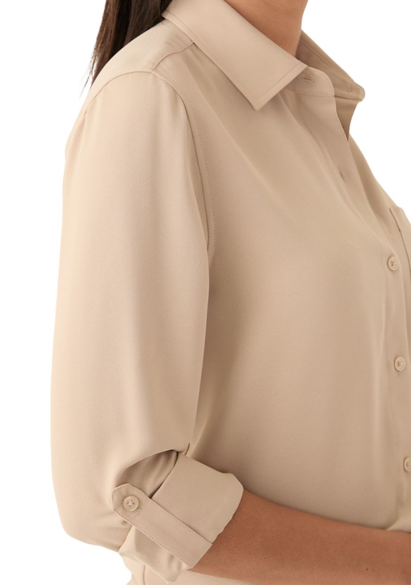 Womens Long Roll Tab Sleeve Printed Blouse