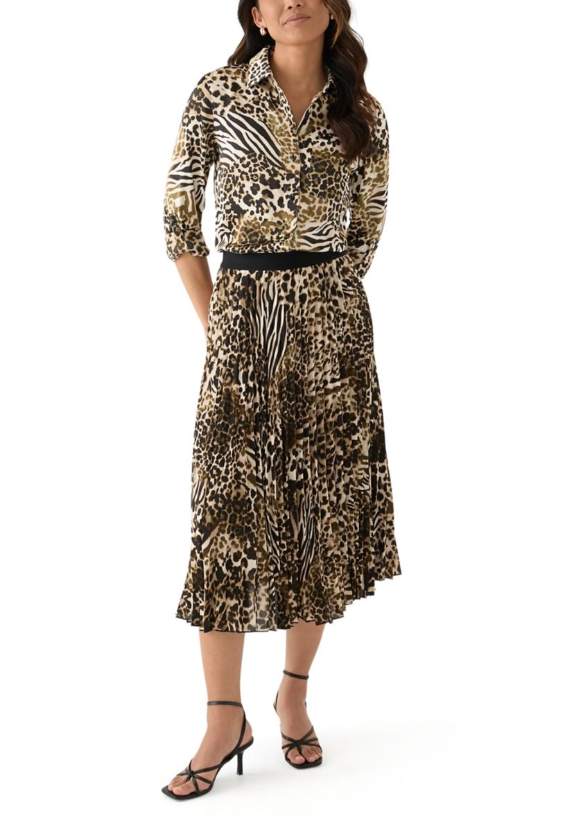Womens Long Roll Tab Button Front Blouse 