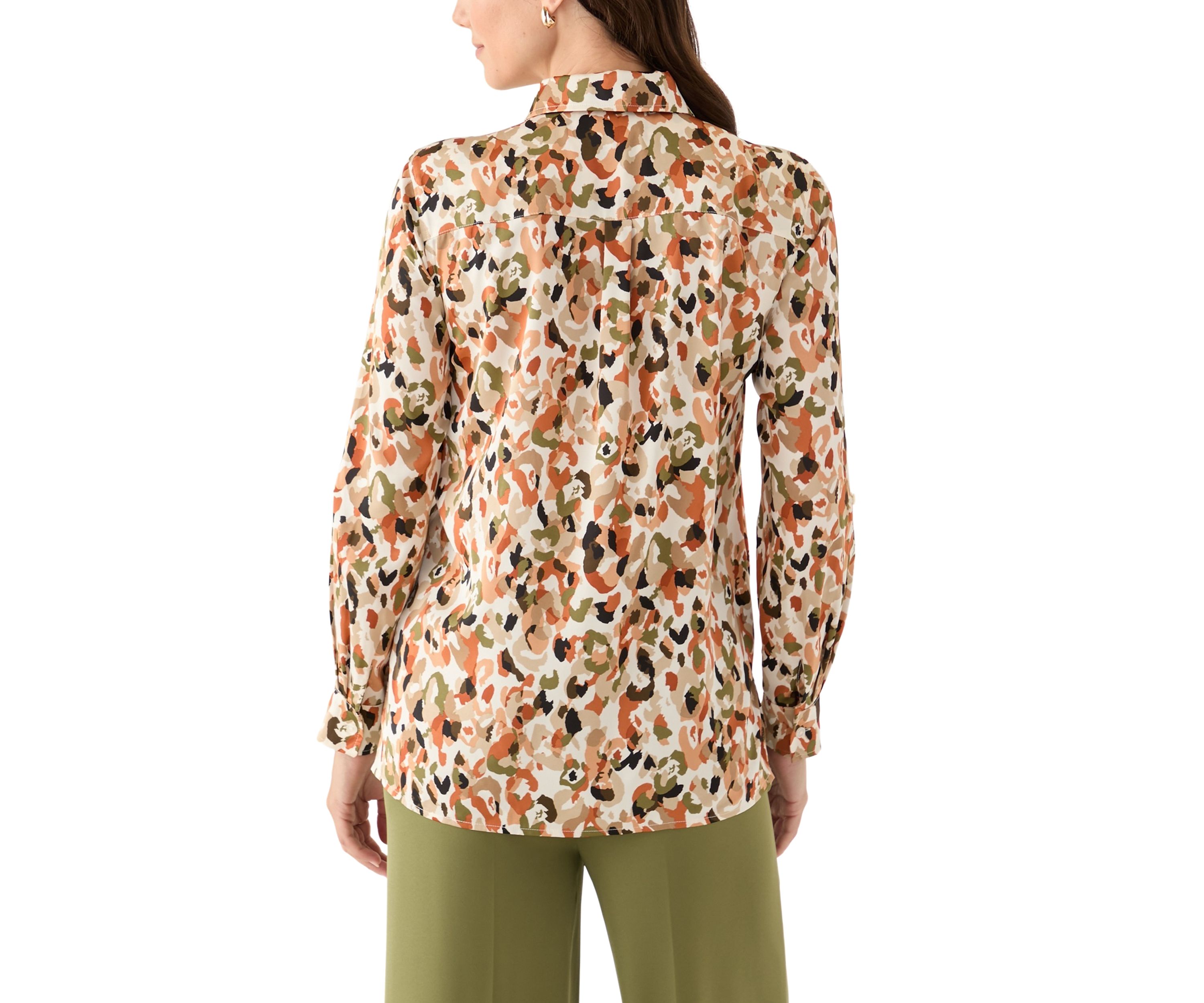 Womens Roll Tab Printed Blouse