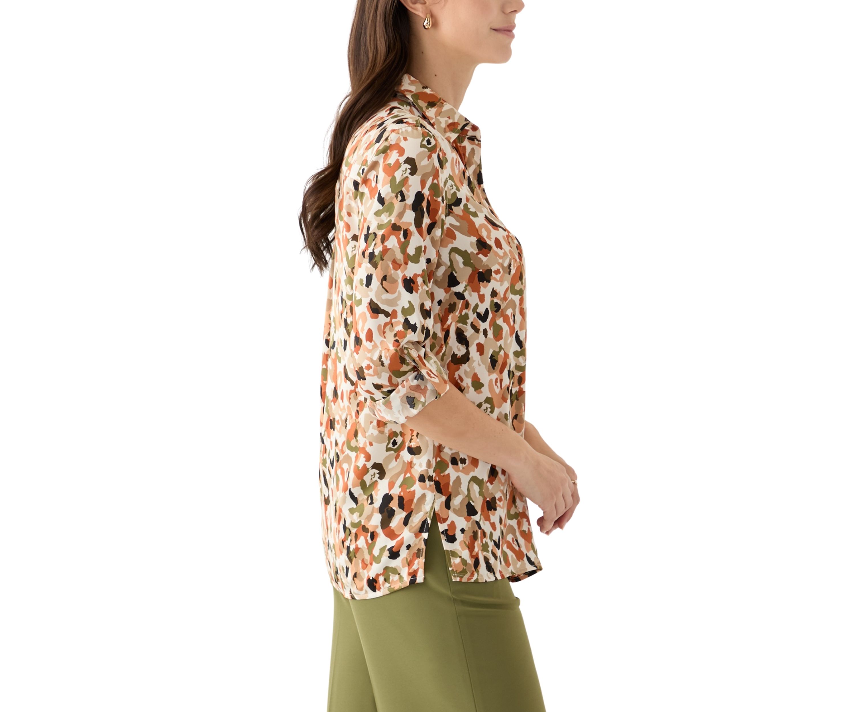 Womens Roll Tab Printed Blouse