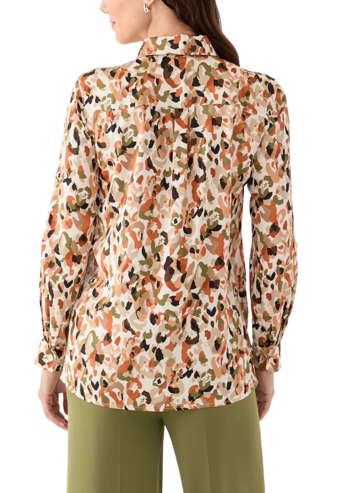 Petite Long Sleeve Button Front Blouse