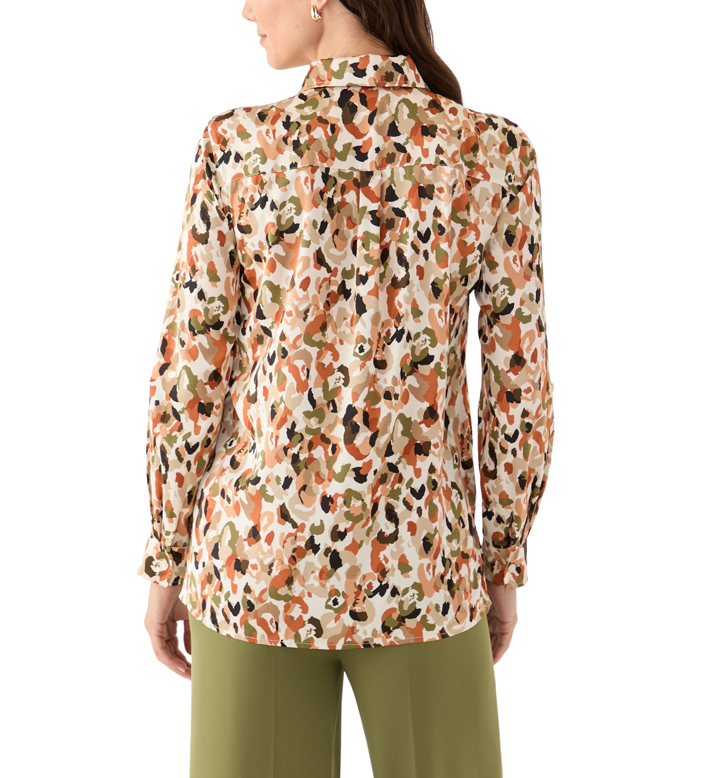 Petite Long Sleeve Button Front Blouse