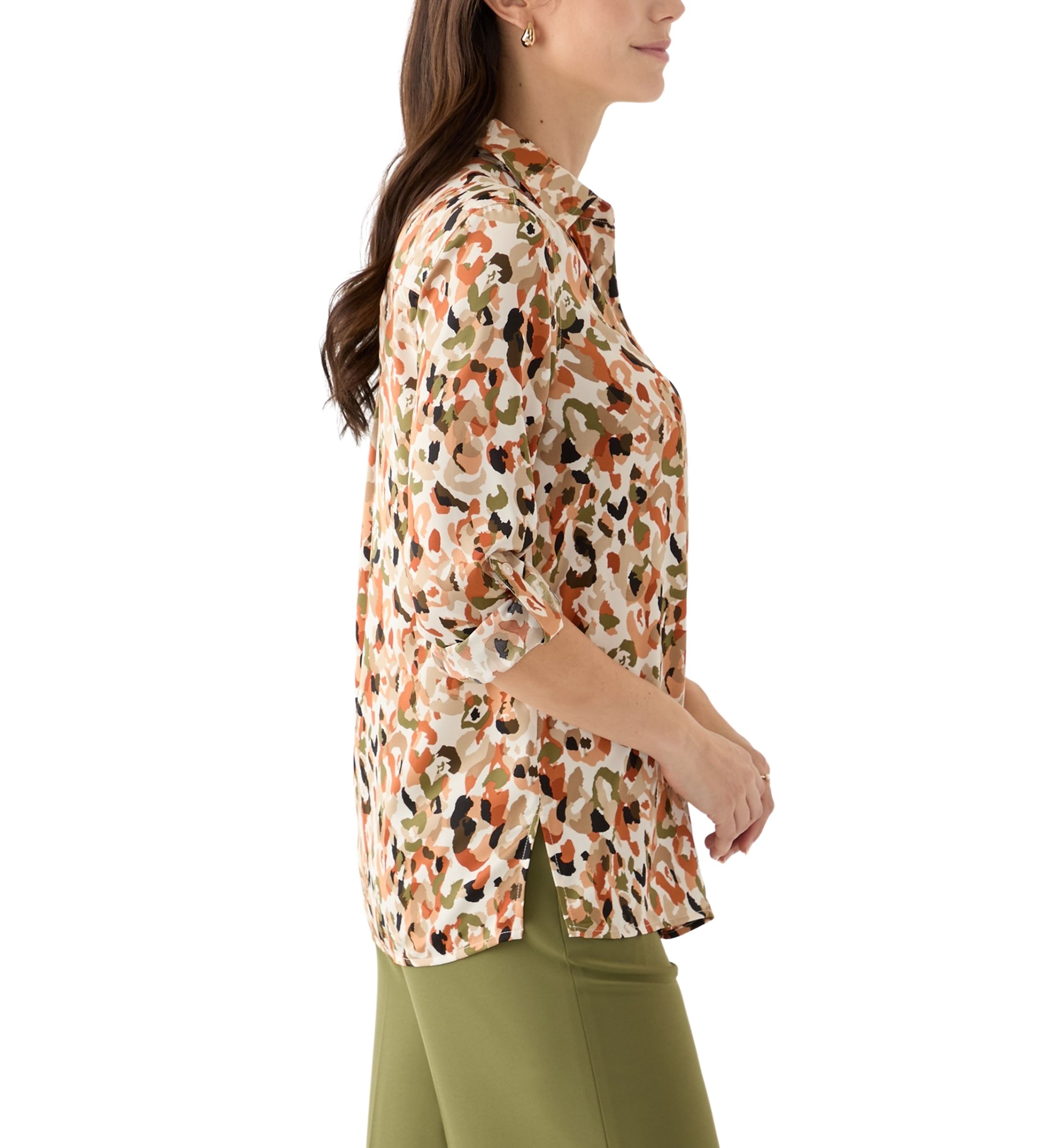 Petite Long Sleeve Button Front Blouse