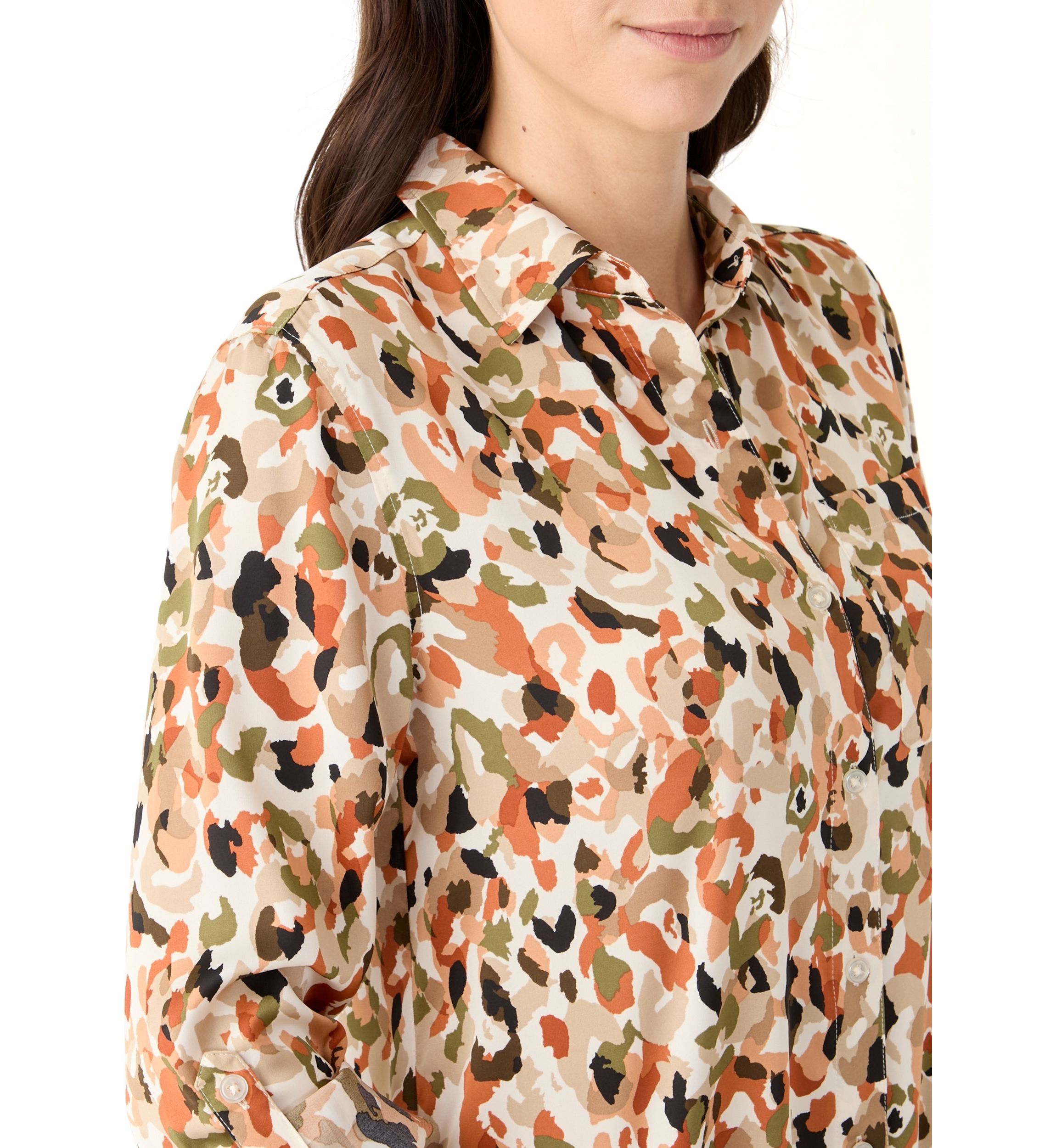 Petite Long Sleeve Button Front Blouse