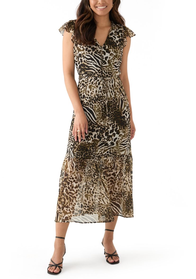Womens Flutter Sleeve Button Front Top 