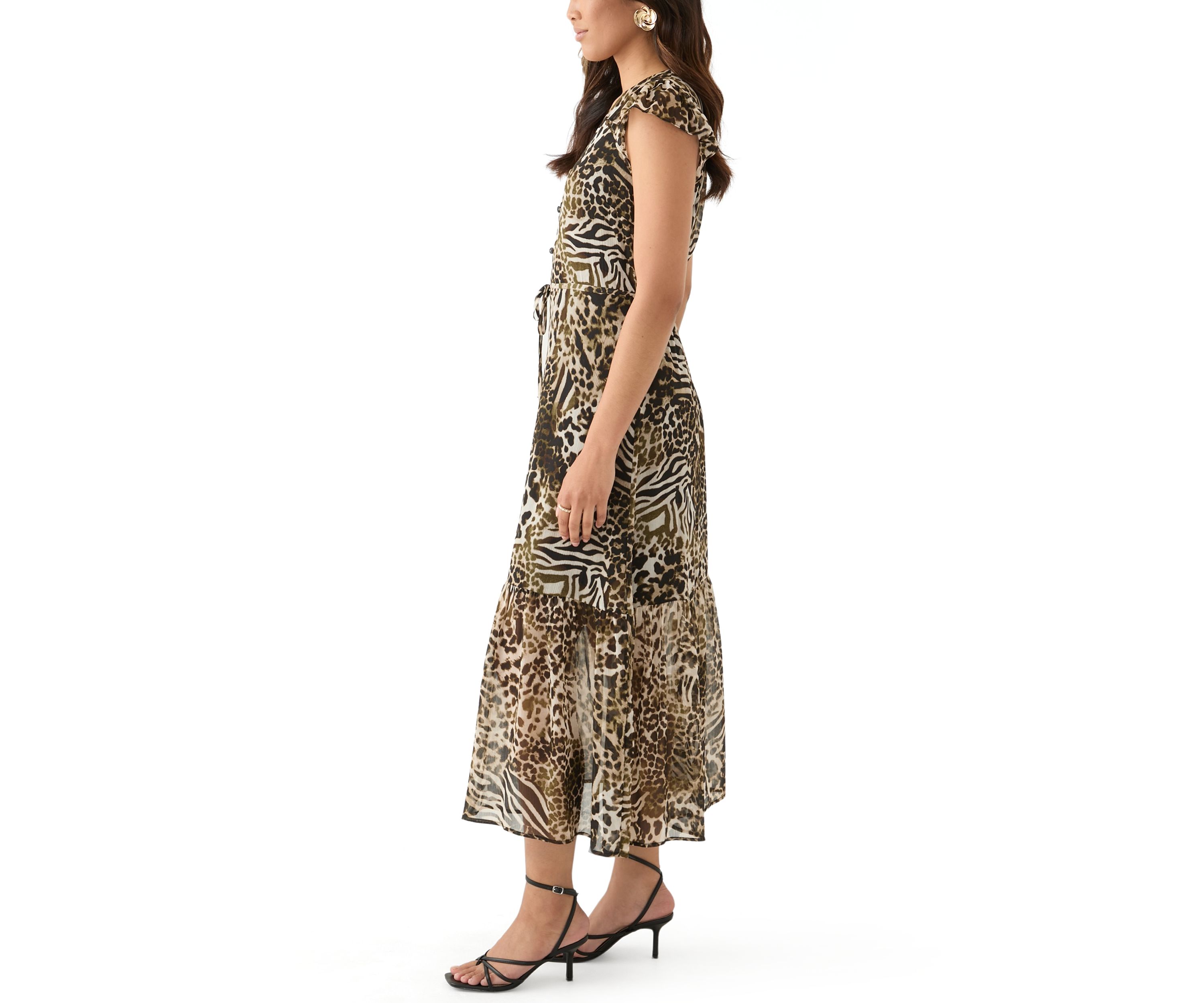 Womens Flutter Sleeve Button Front Top 