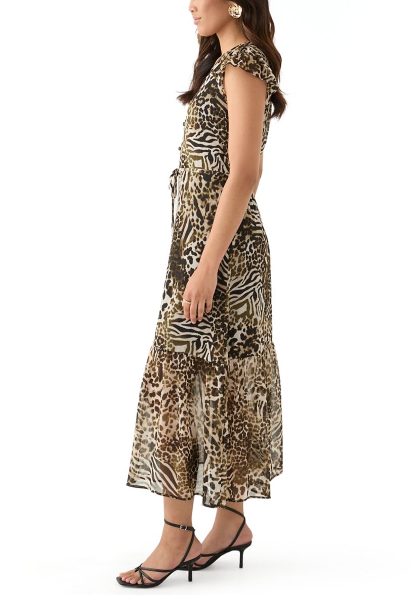 Womens Flutter Sleeve Button Front Top 