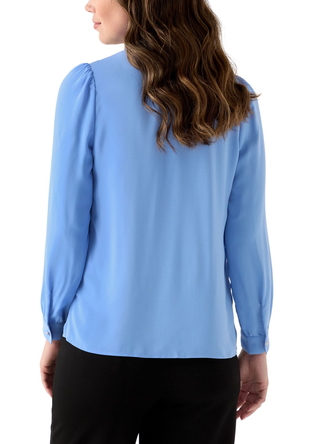 Womens Crepe Long Sleeve Button Front Blouse