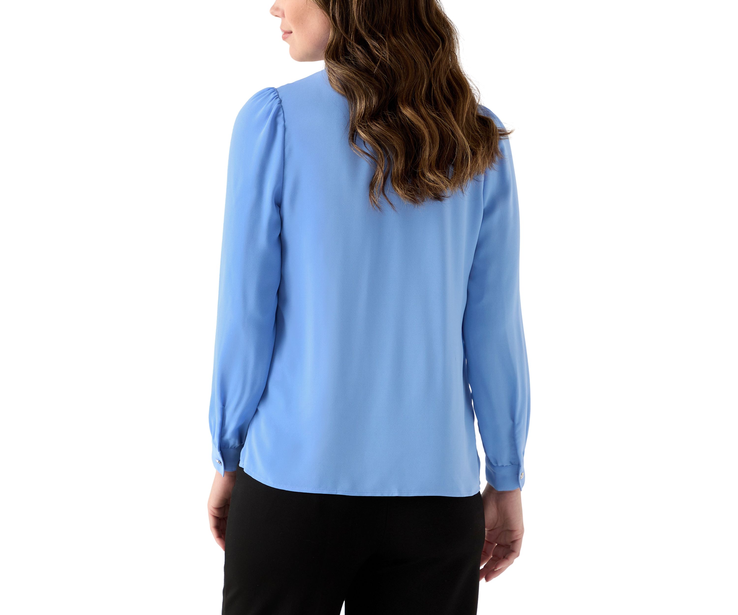 Womens Crepe Long Sleeve Button Front Blouse