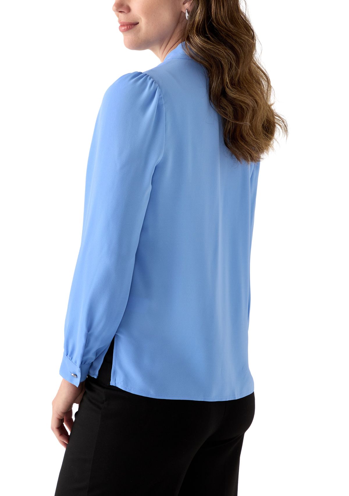 Womens Crepe Long Sleeve Button Front Blouse