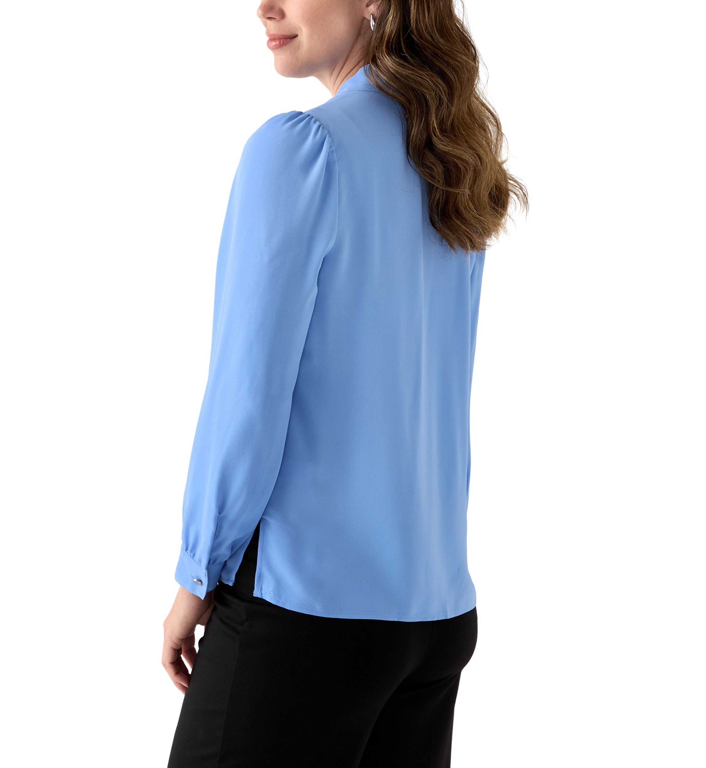 Womens Crepe Long Sleeve Button Front Blouse