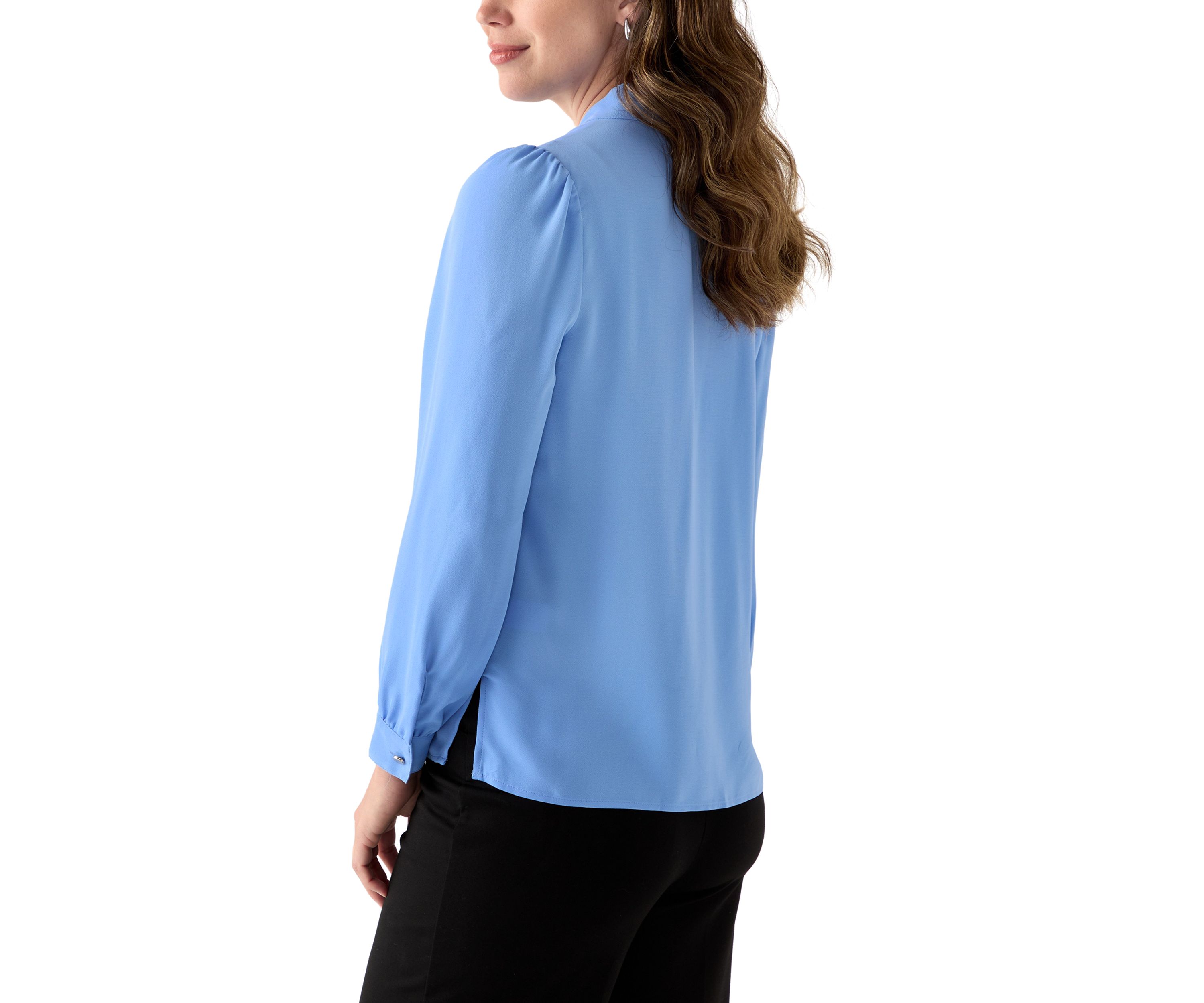 Womens Crepe Long Sleeve Button Front Blouse
