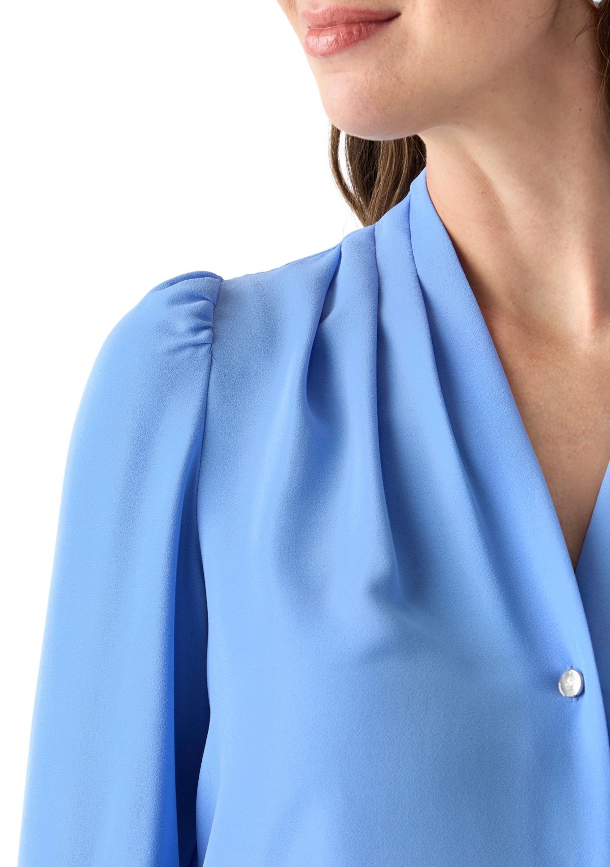 Womens Crepe Long Sleeve Button Front Blouse