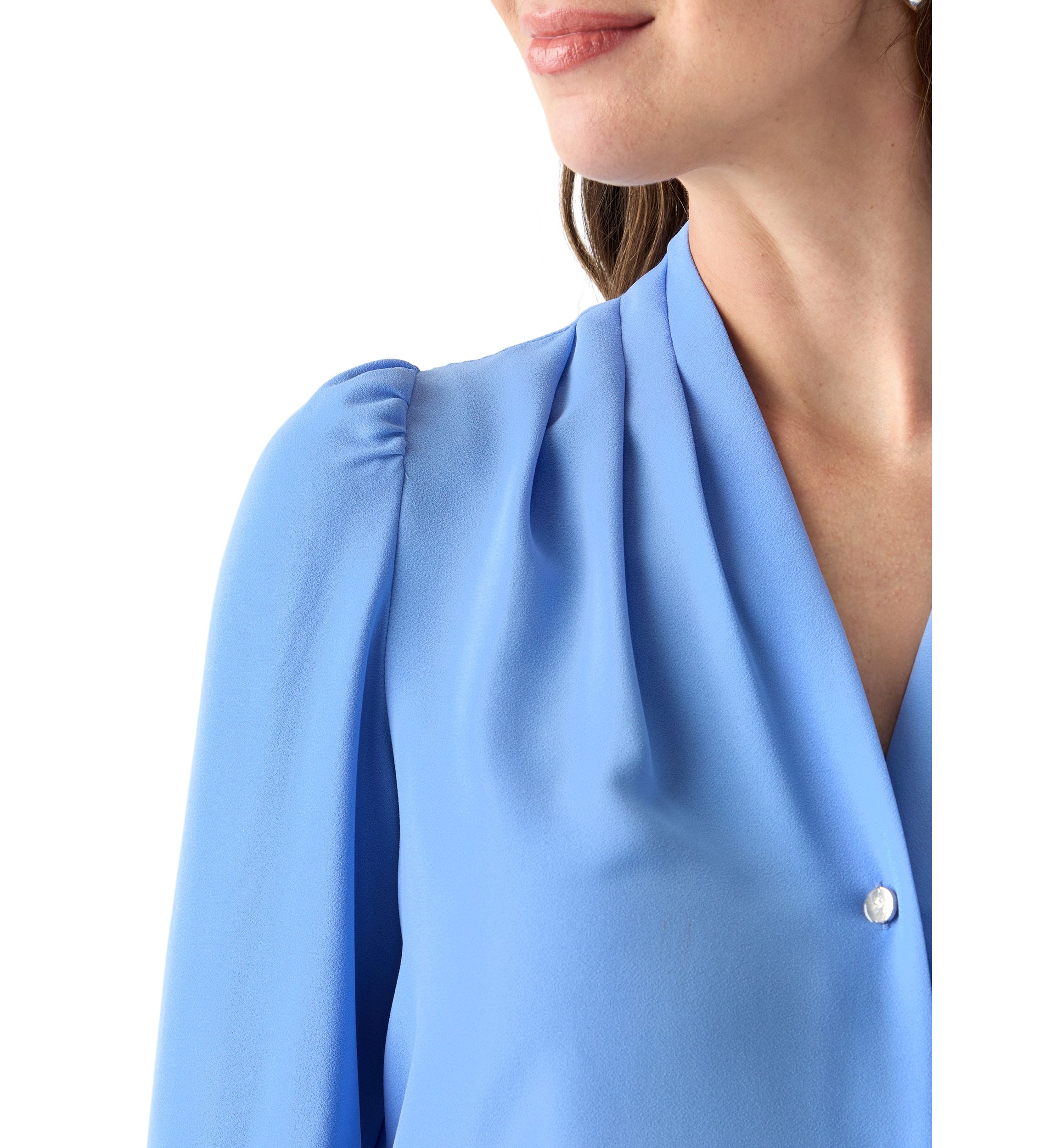 Womens Crepe Long Sleeve Button Front Blouse