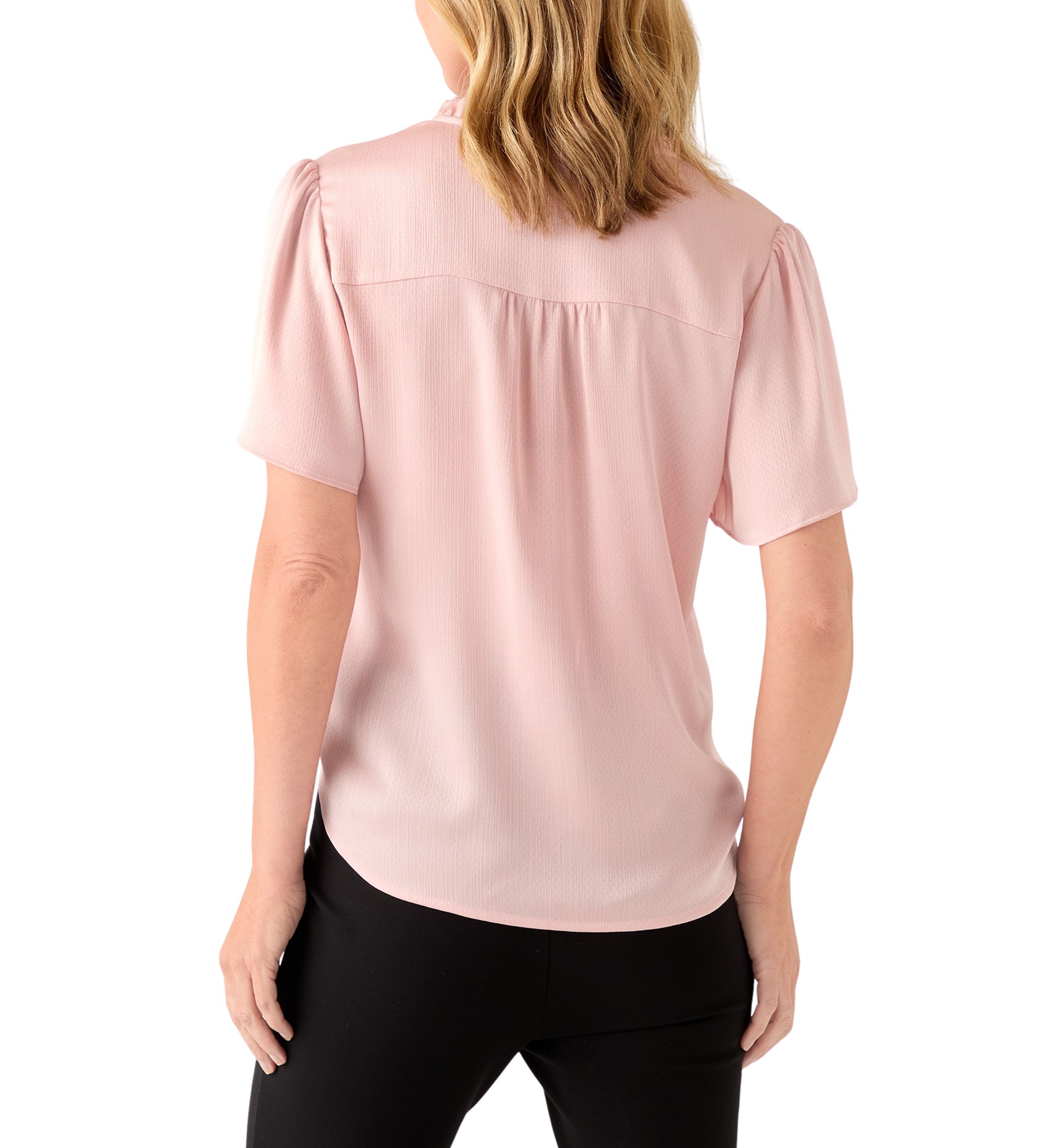 Womens Flutter Sleeve Button Front Ruffle Neck Blouse