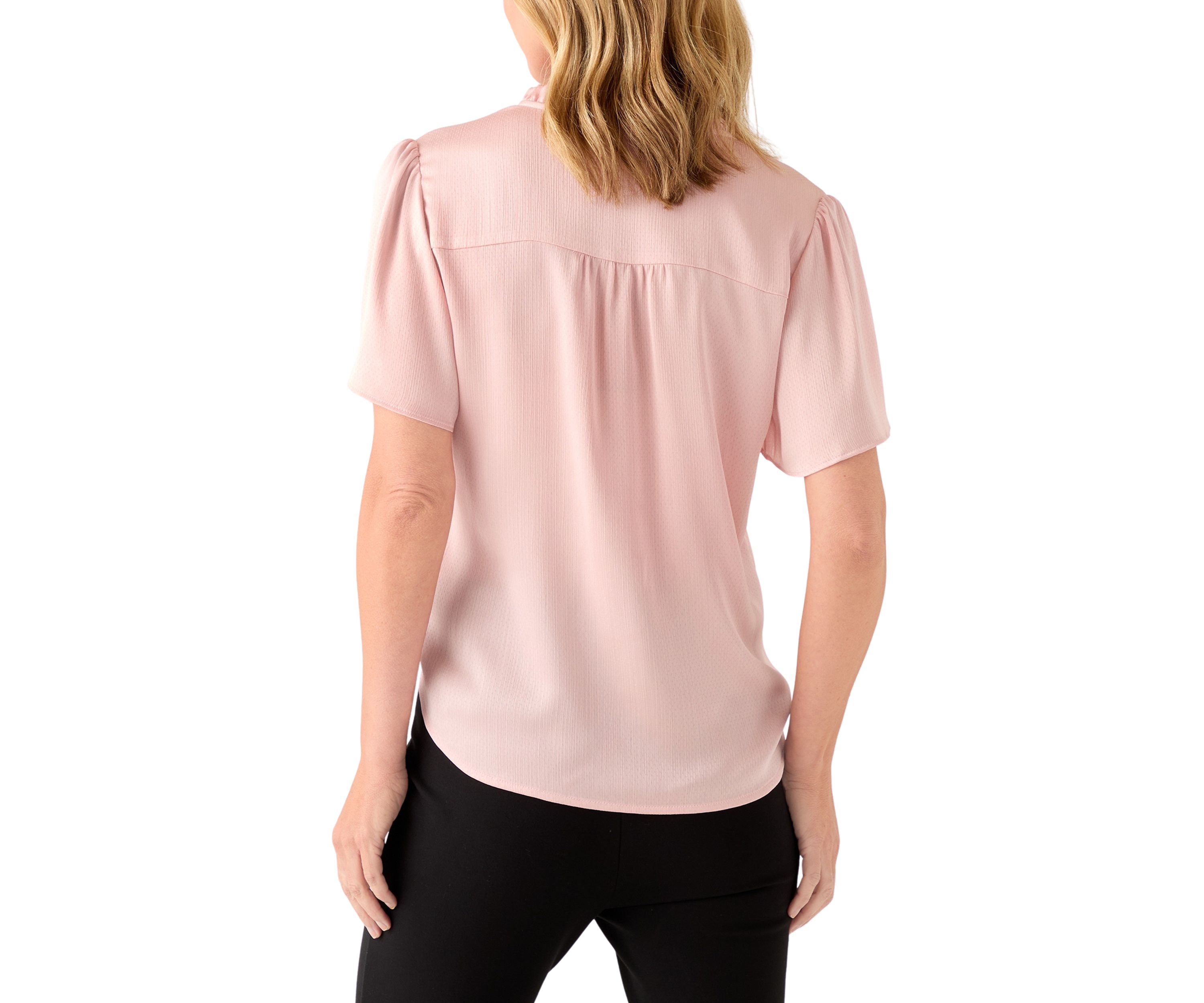 Womens Flutter Sleeve Button Front Ruffle Neck Blouse