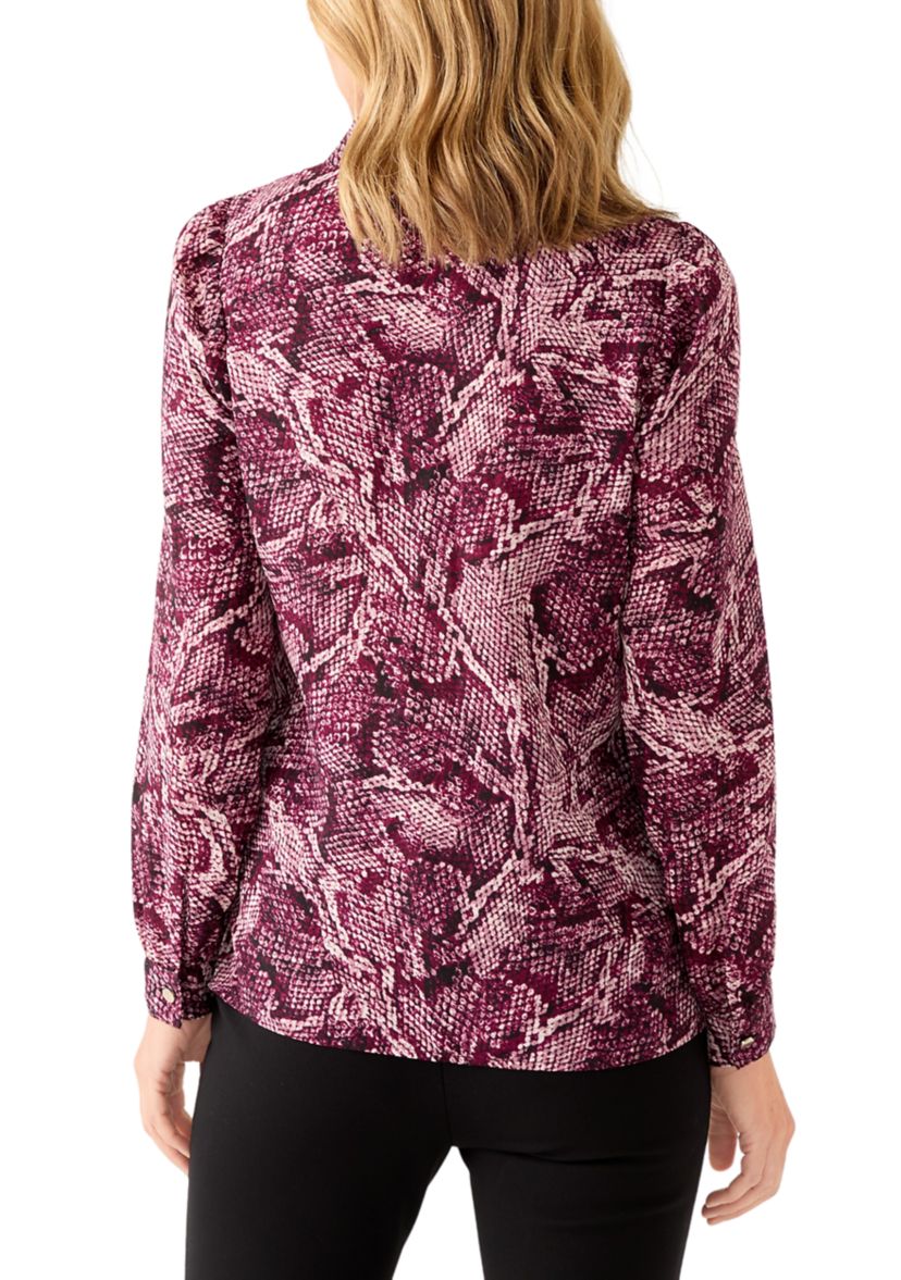 Womens Long Sleeve Button Front Printed Pleat Shoulder Blouse