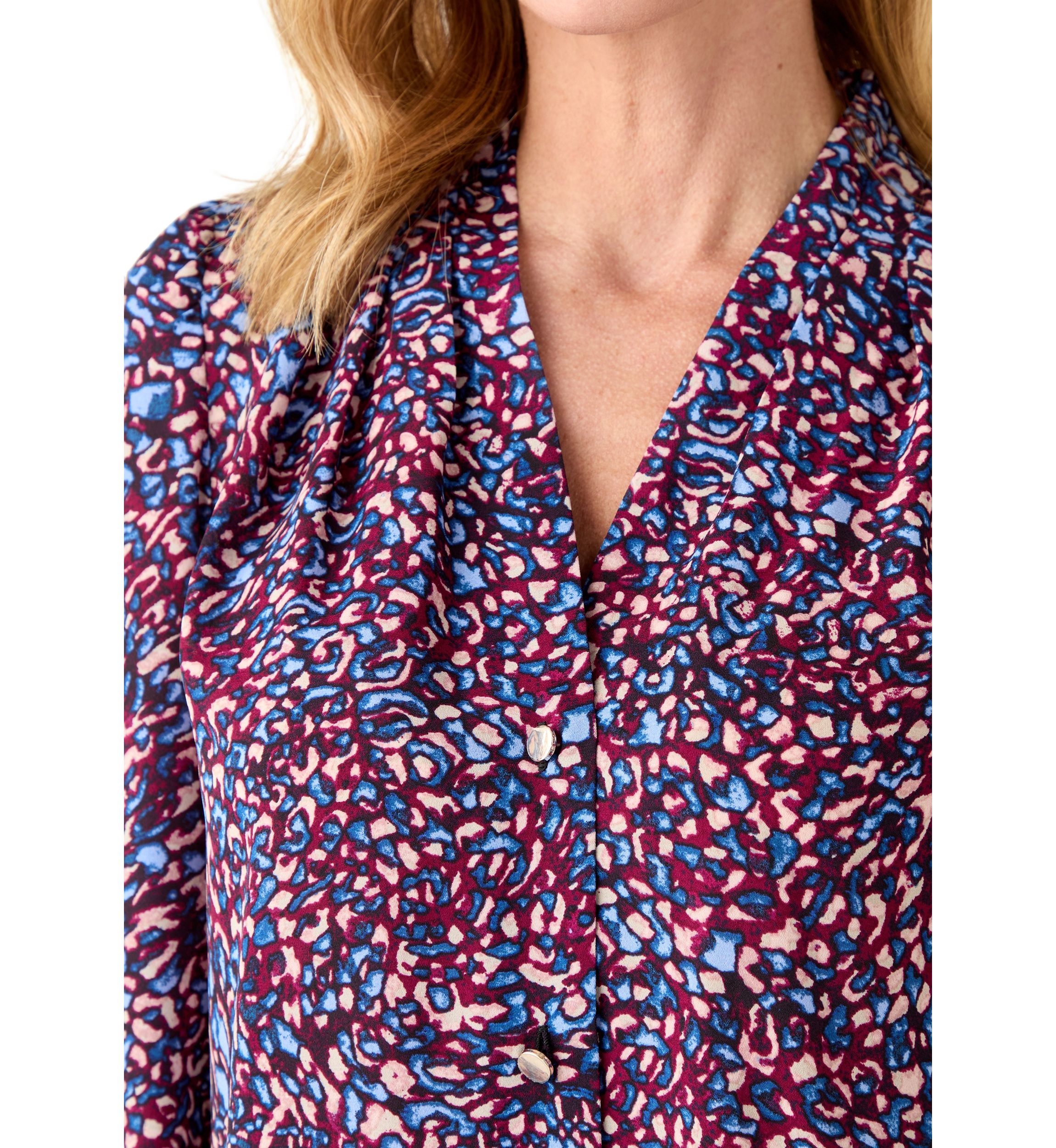 Petite Long Sleeve Button Front Pleat Blouse