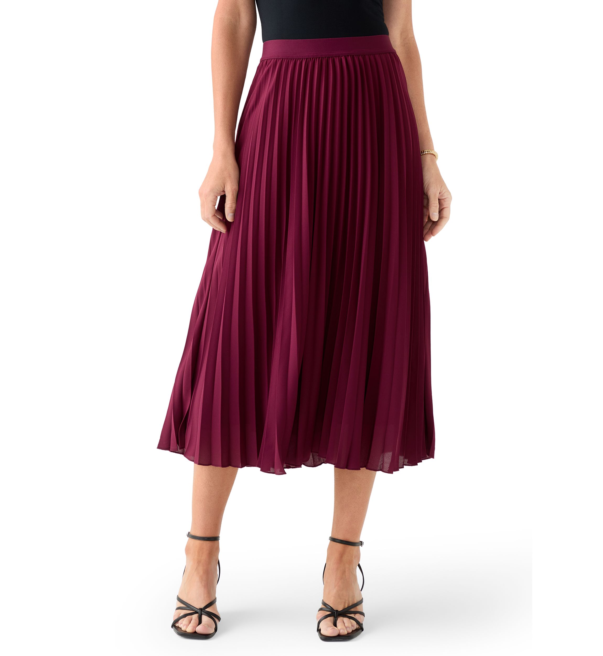 Womens Pull On Pleated Midi Skirt 