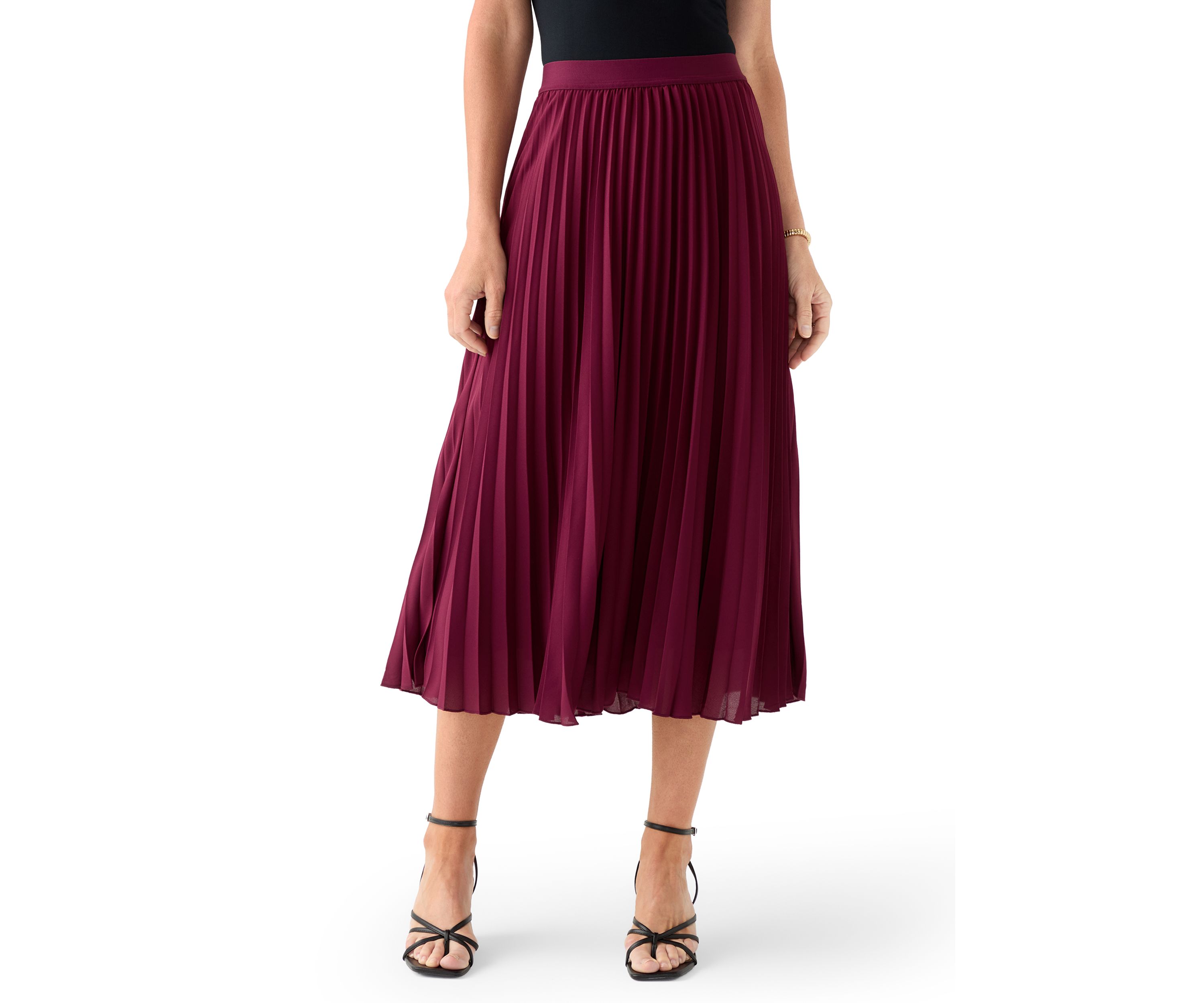 Womens Pull On Pleated Midi Skirt 
