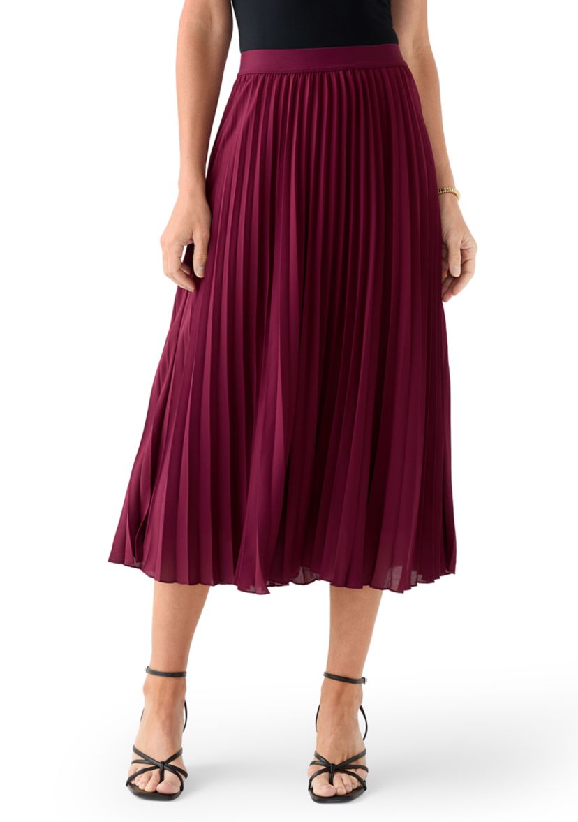 Womens Pull On Pleated Midi Skirt 