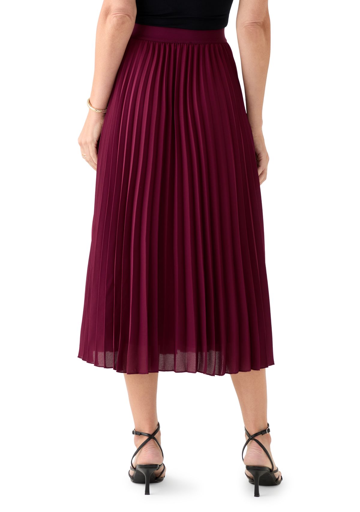 Womens Pull On Pleated Midi Skirt 