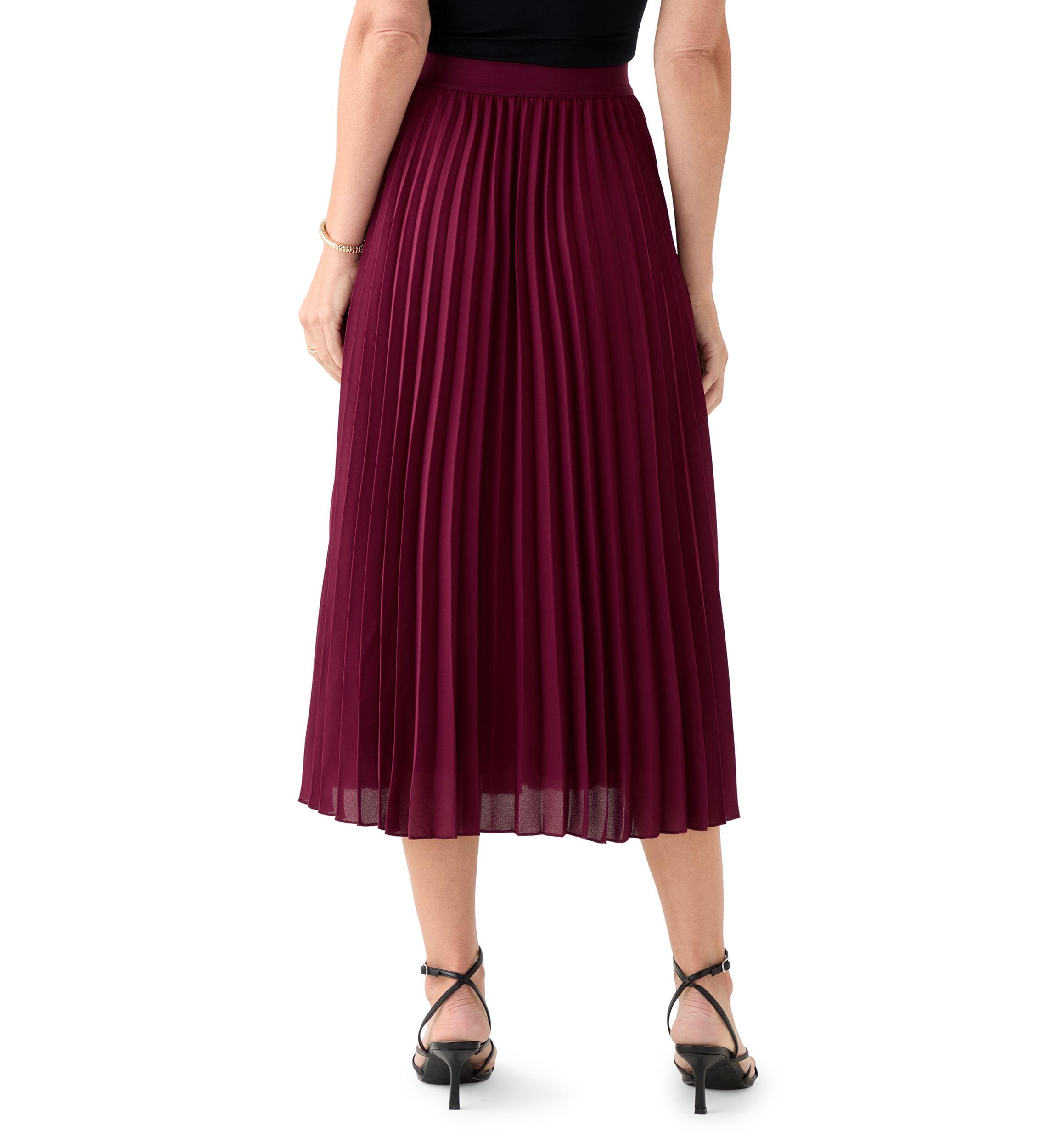 Womens Pull On Pleated Midi Skirt 
