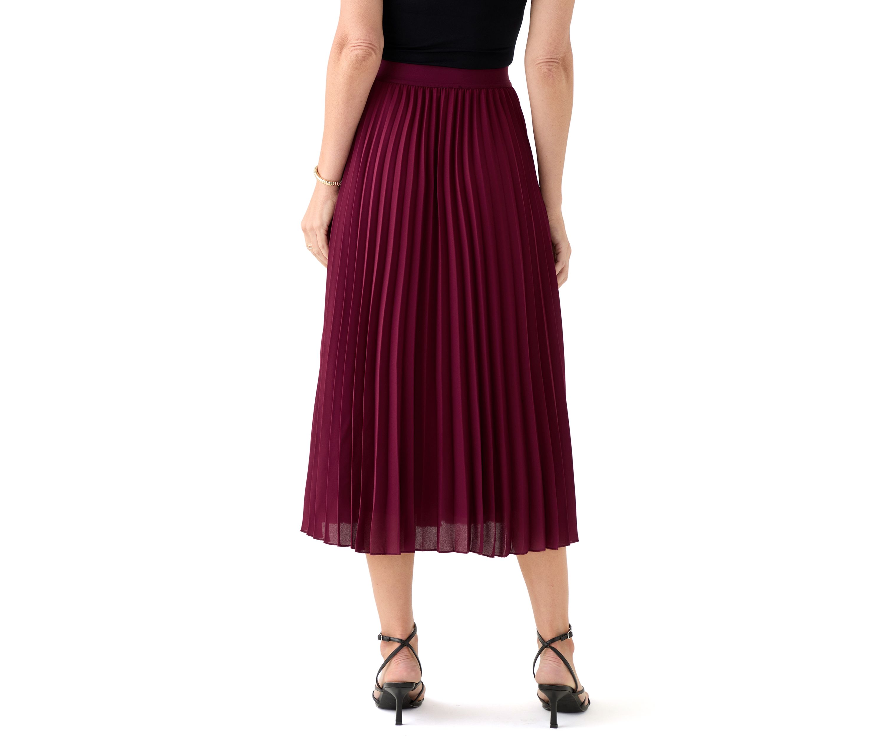 Womens Pull On Pleated Midi Skirt 