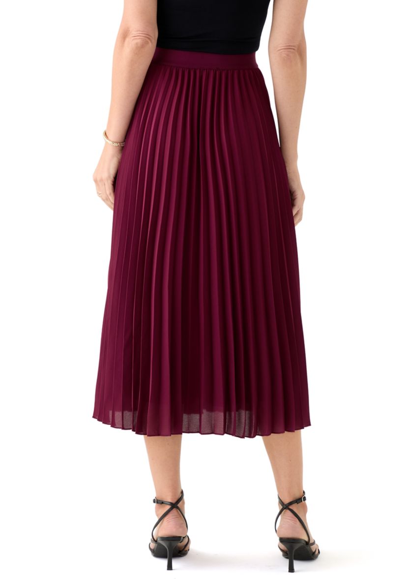 Womens Pull On Pleated Midi Skirt 