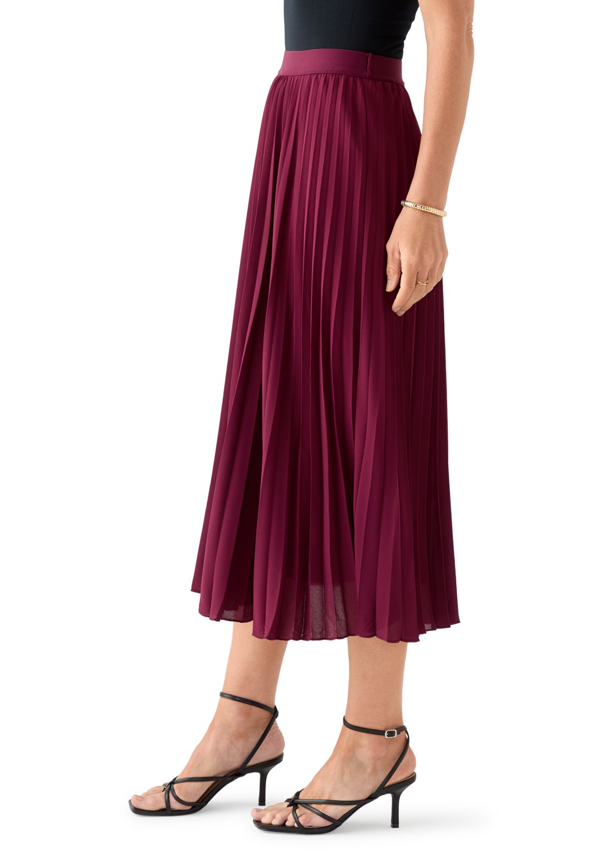 Womens Pull On Pleated Midi Skirt 