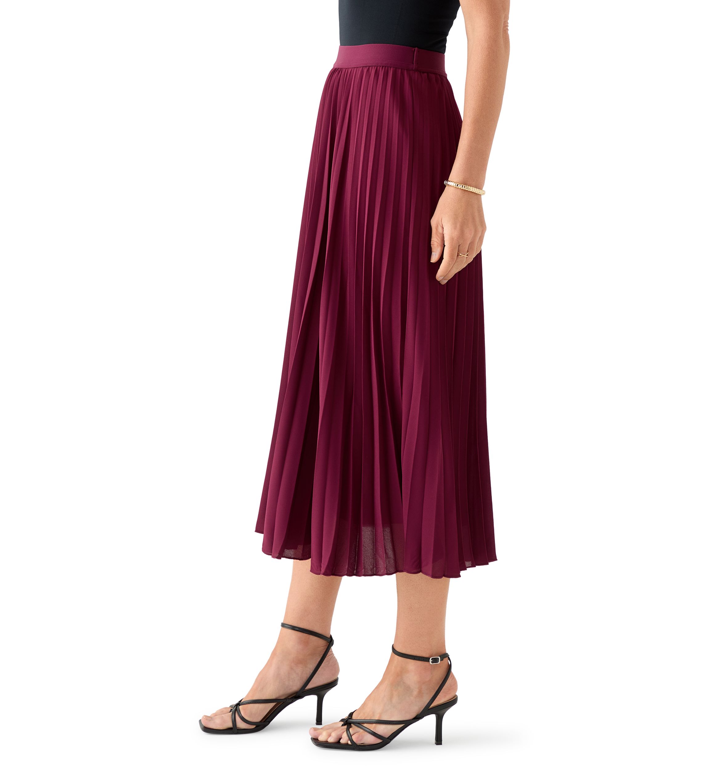 Womens Pull On Pleated Midi Skirt 
