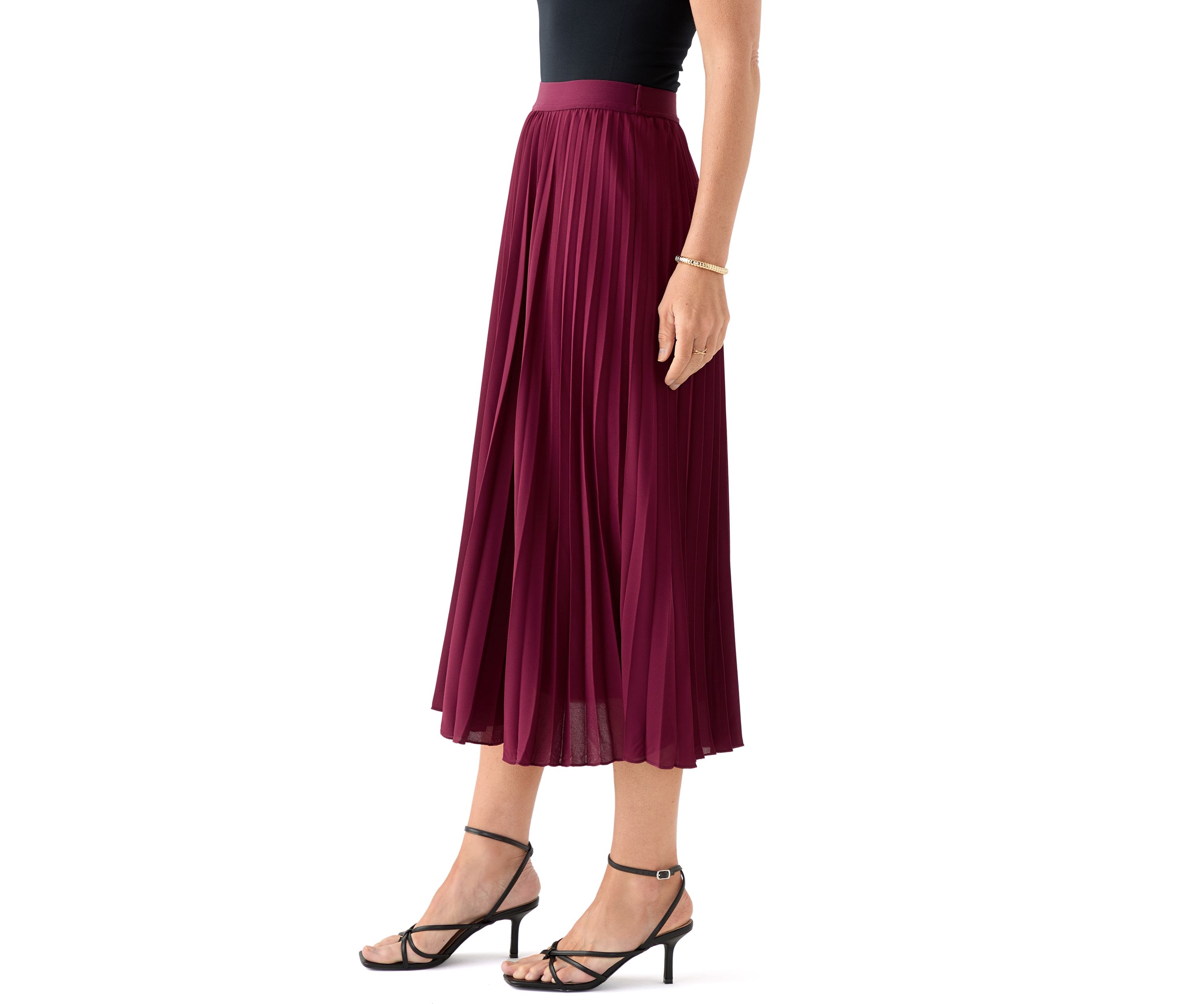 Womens Pull On Pleated Midi Skirt 