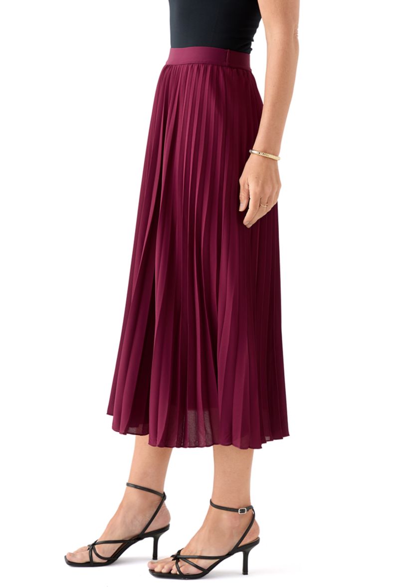 Womens Pull On Pleated Midi Skirt 