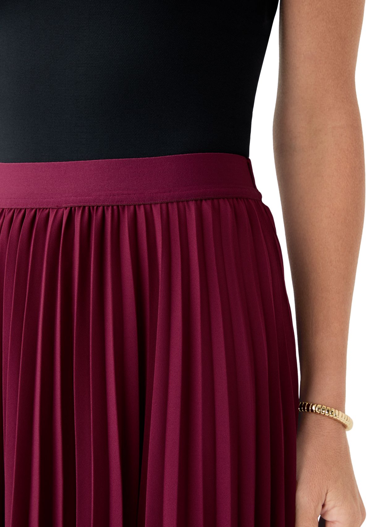 Womens Pull On Pleated Midi Skirt 