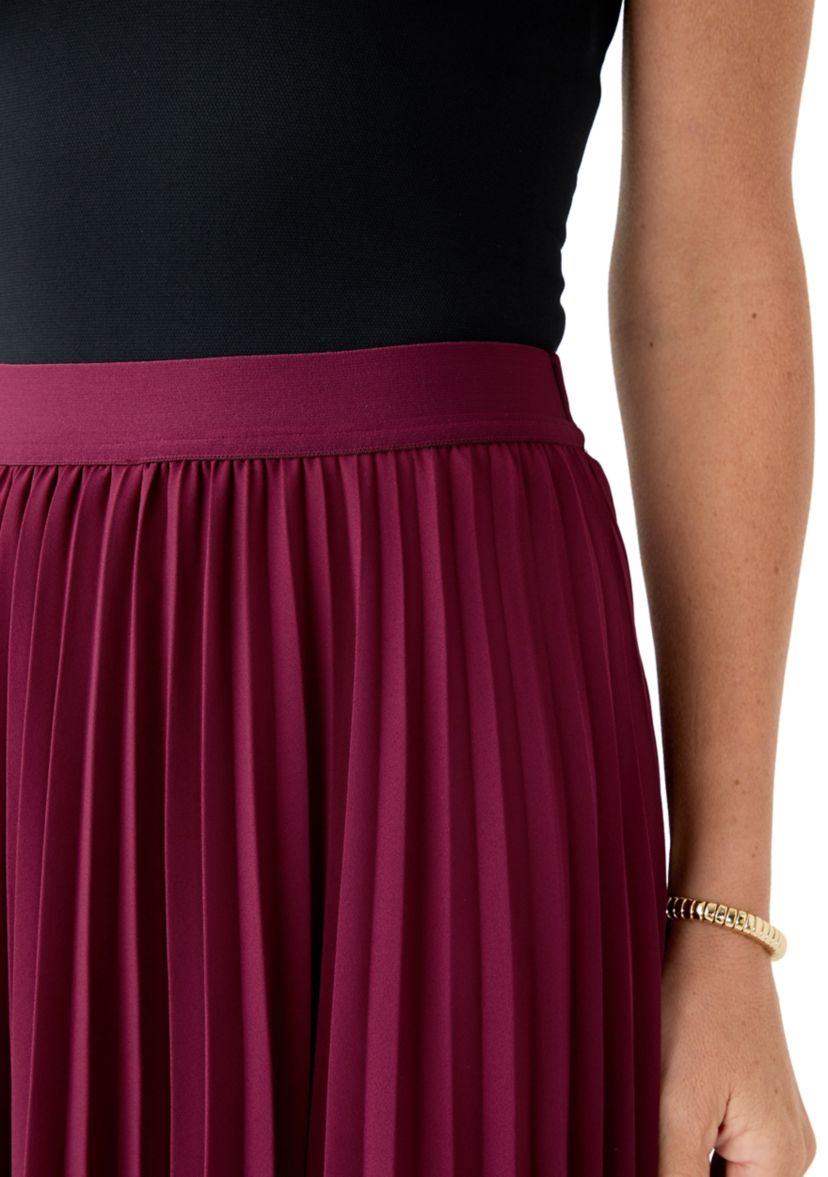 Womens Pull On Pleated Midi Skirt 